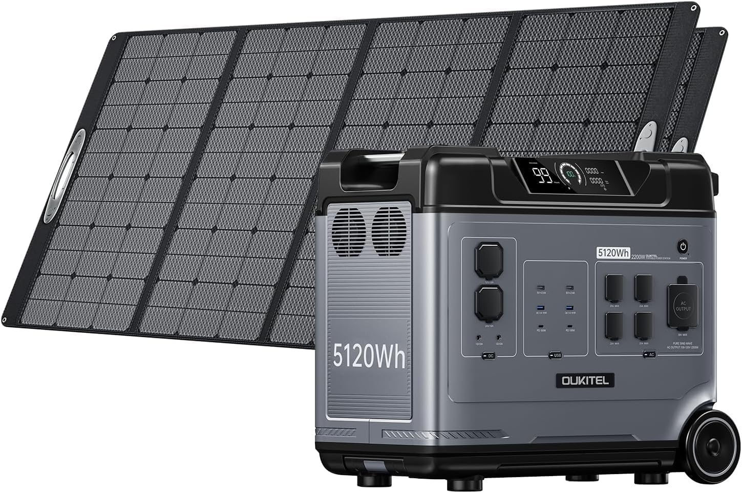 OUKITEL Portable Power Station P5000, Solar Generator with 5120Wh, 5x2200W AC Outlets (4000W Surge), 2.8H Full Charge, 1000W MPPT Solar, for Emergency, Home Backup, RV, Off-grid