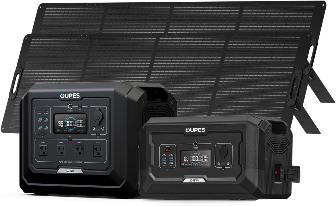 OUPES Mega 1 Portable Power Station 2000W (4500W Peak), 1024Wh LiFePO4 Battery Generator with 1400W AC Charging  800W Solar Charging, Expandable to 5120Wh, for Home, Power Outages, Camping  RVs