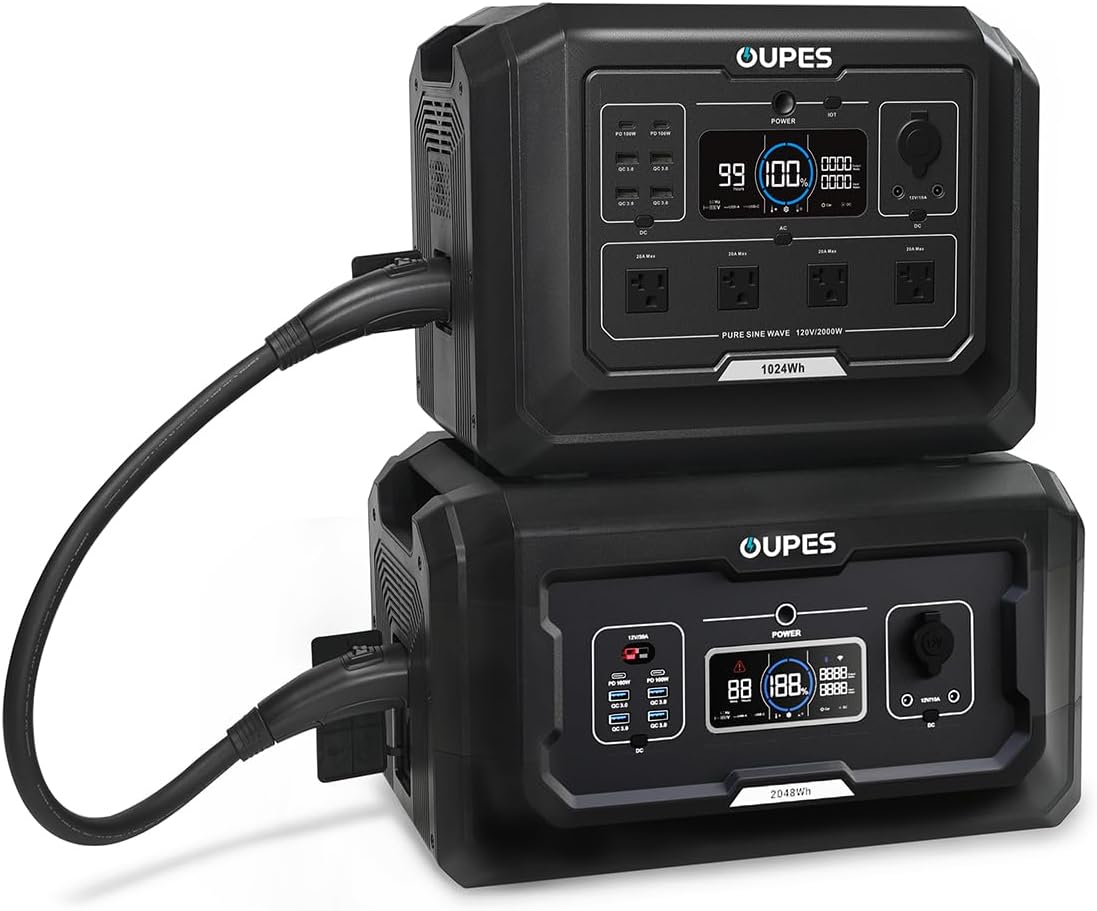 OUPES Mega 1 Portable Power Station 2000W (4500W Peak), 1024Wh LiFePO4 Battery Generator with 1400W AC Charging  800W Solar Charging, Expandable to 5120Wh, for Home, Power Outages, Camping  RVs