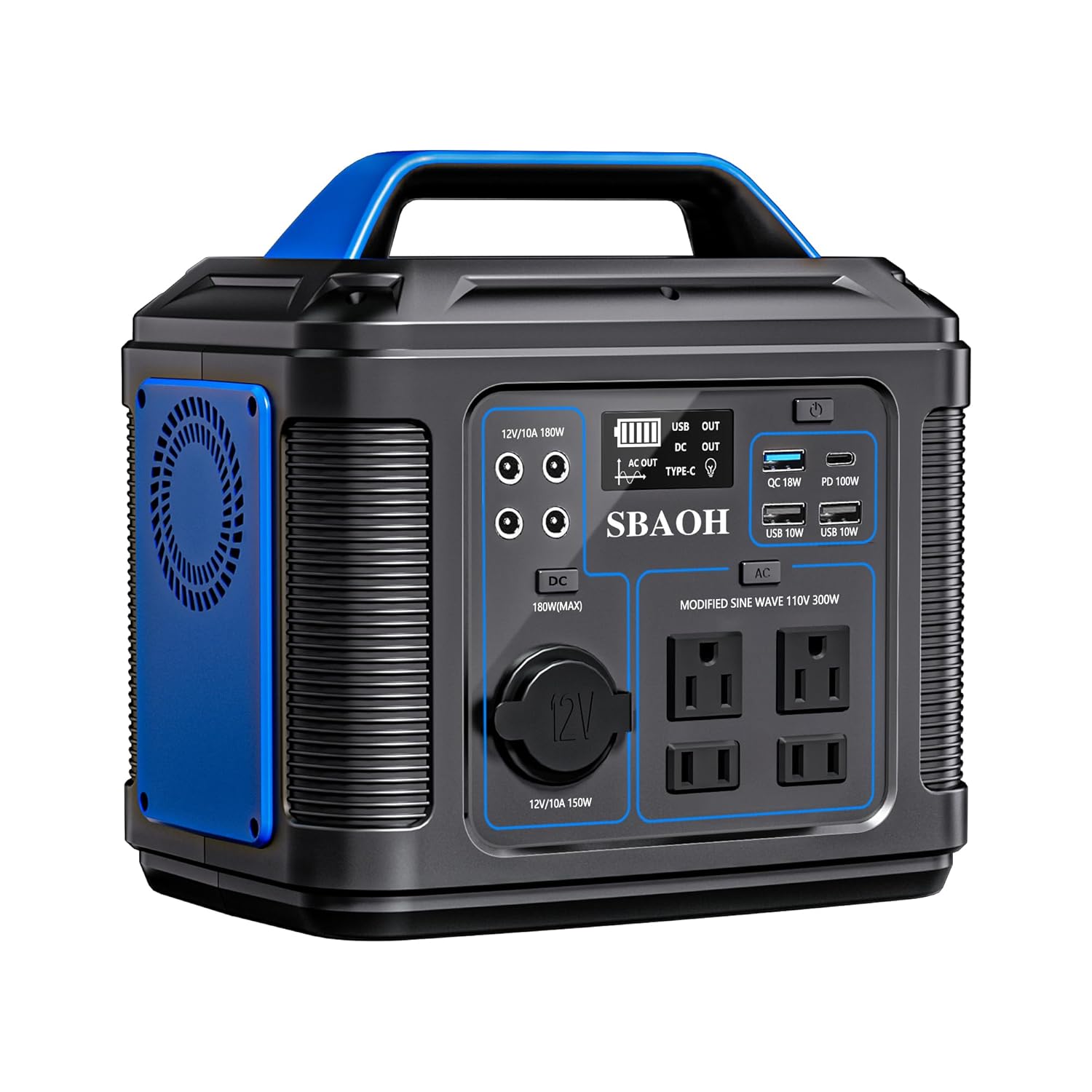 Portable Power Station, 300W 296Wh Solar Generator Quick Charge / 110V AC Outlets/DC Ports and LED Flashlight, Lithium Battery Backup for Home Outdoor Travel Camping Blackout blue
