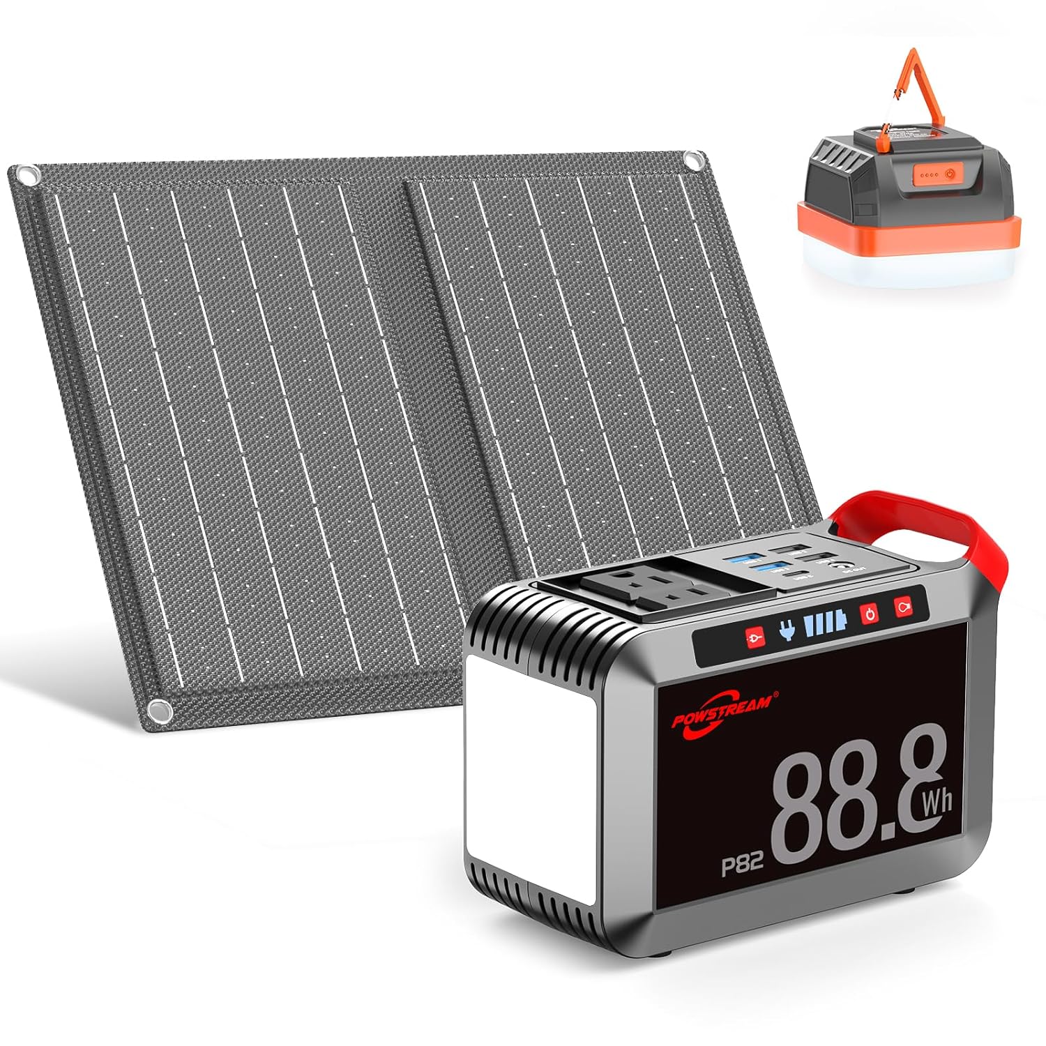POWSTREAM 24000mAh Solar Generator with AC Outlet 120W Peak, 88.8Wh Portable Power Station with Panels 21W Included and Camping Lantern 248LM, Solar Powered Power Bank for Outdoor Camping Home Backup