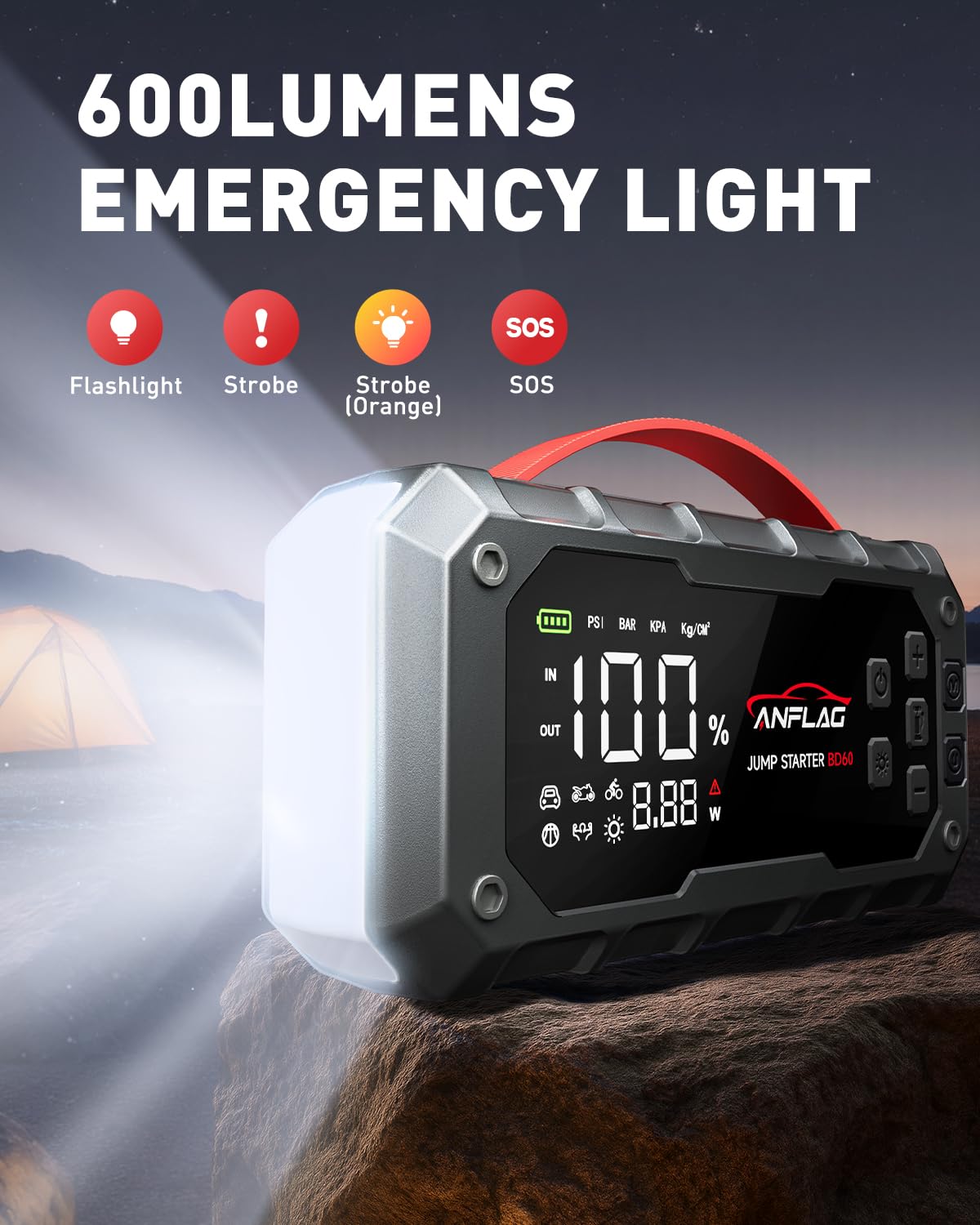 10-in-1 Car Jump Starter with Air Compressor, 8000A 160PSI Jump Starter Jump Box(All Gas/12L Diesel), PD65W Charging Battery Jumper Starter Portable Jumper Cable with 160W DC, Gloves, Lights