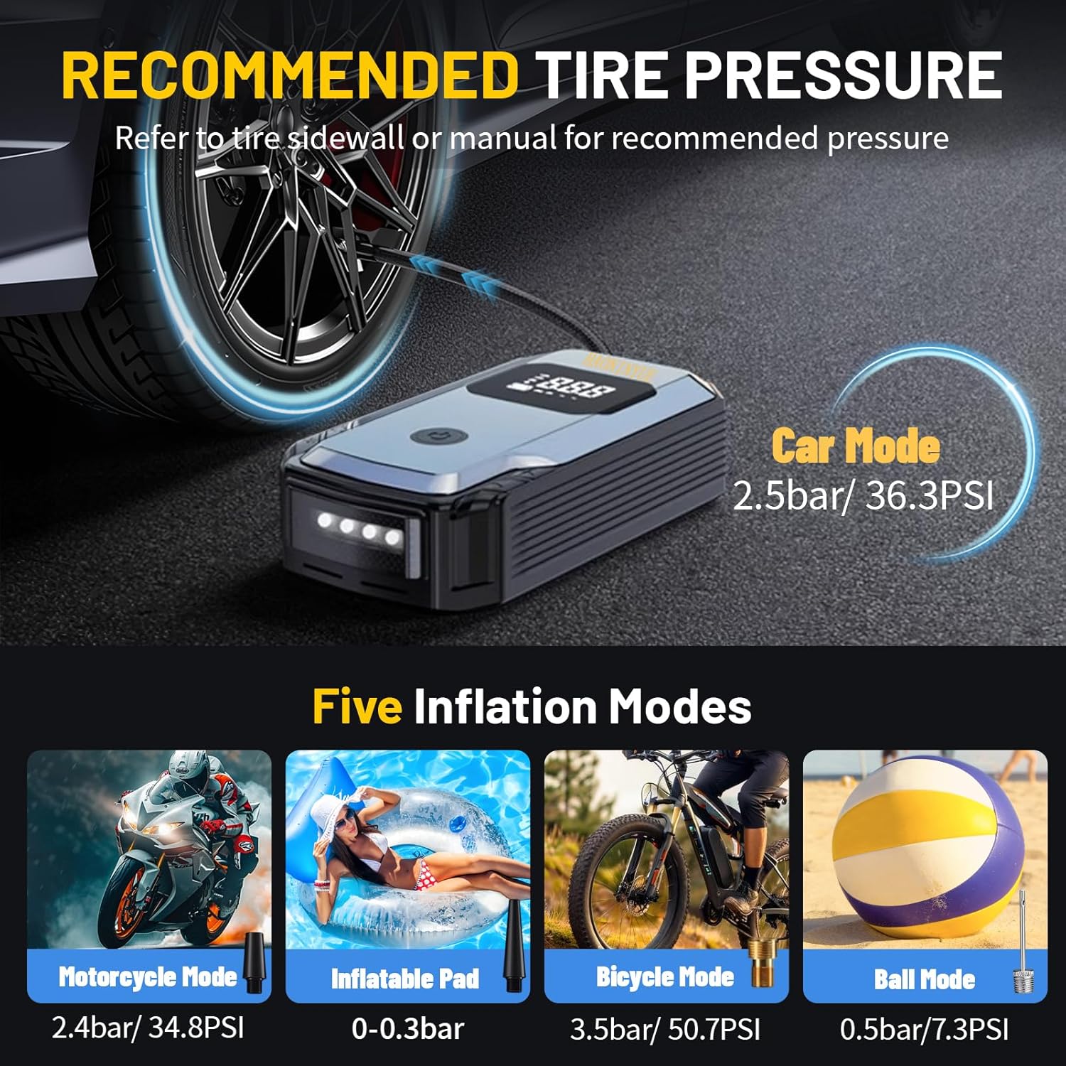 3000A 150PSI Jump Starter with Air Compressor, 12V Portable Jump Box (8.5L Gas/6.5L Diesel), Jump Pack with LED Light, Power bank, Car Jumper with Jumper Starter, Storage Case Included