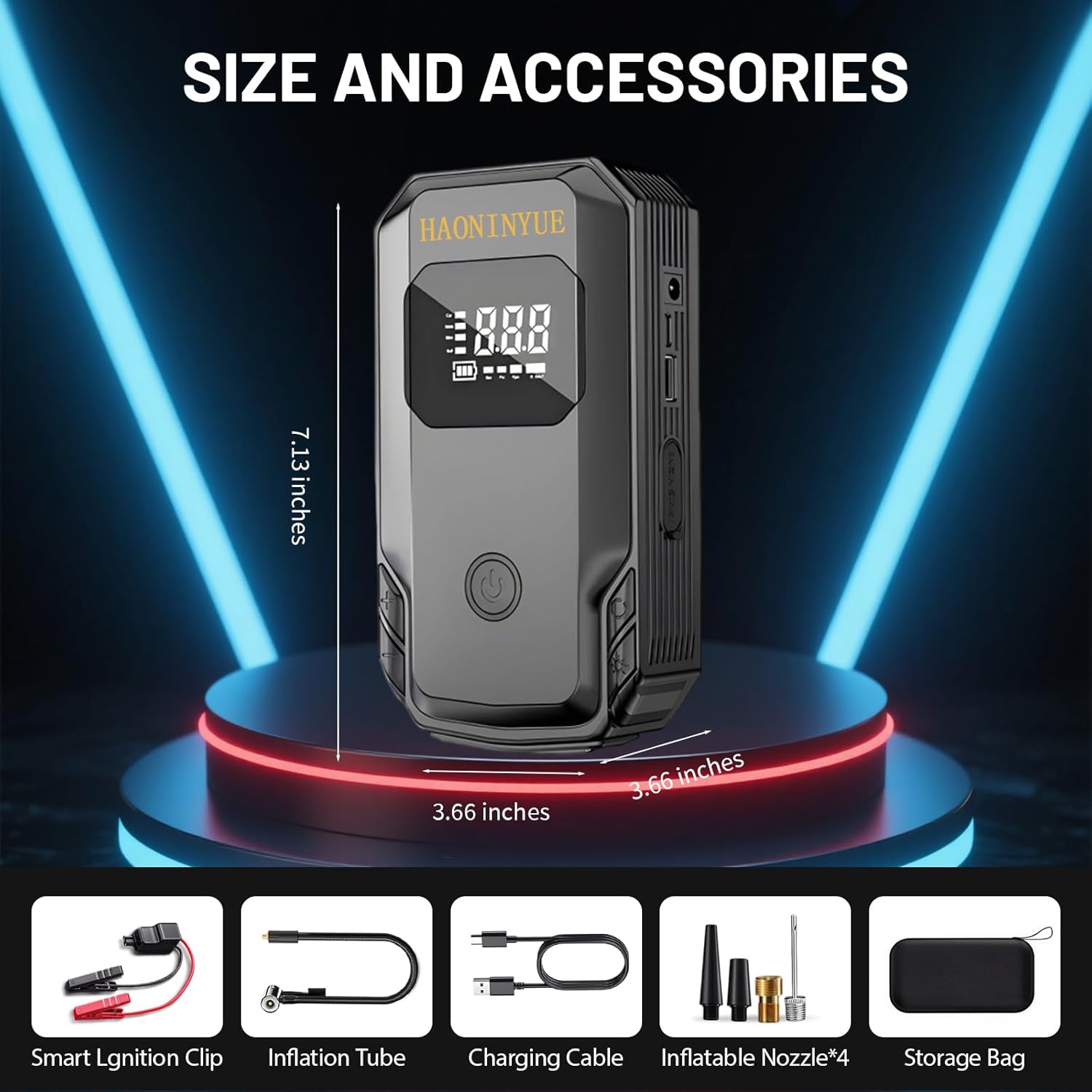 3000A 150PSI Jump Starter with Air Compressor, 12V Portable Jump Box (8.5L Gas/6.5L Diesel), Jump Pack with LED Light, Power bank, Car Jumper with Jumper Starter, Storage Case Included