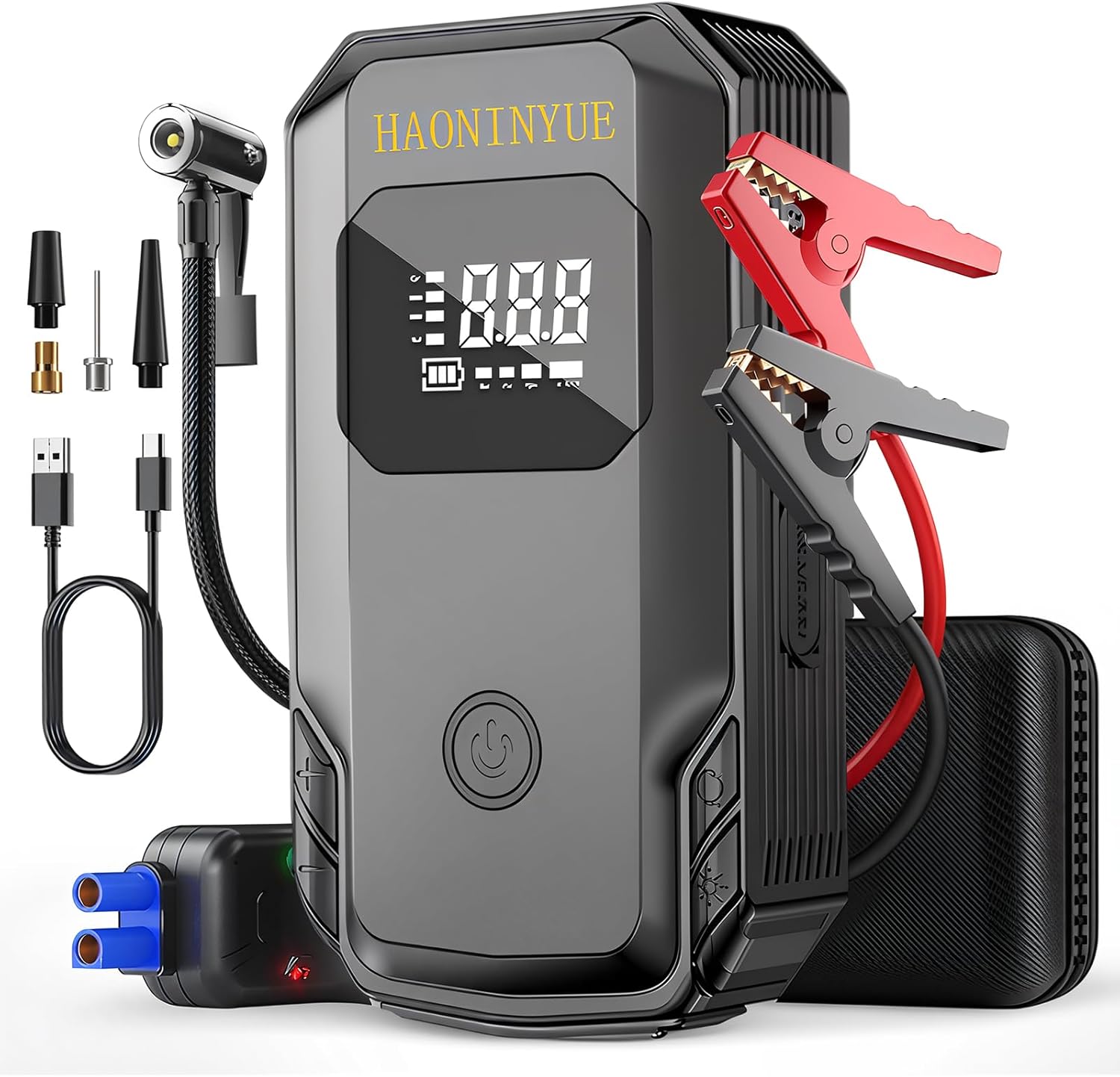 3000A 150PSI Jump Starter with Air Compressor, 12V Portable Jump Box (8.5L Gas/6.5L Diesel), Jump Pack with LED Light, Power bank, Car Jumper with Jumper Starter, Storage Case Included