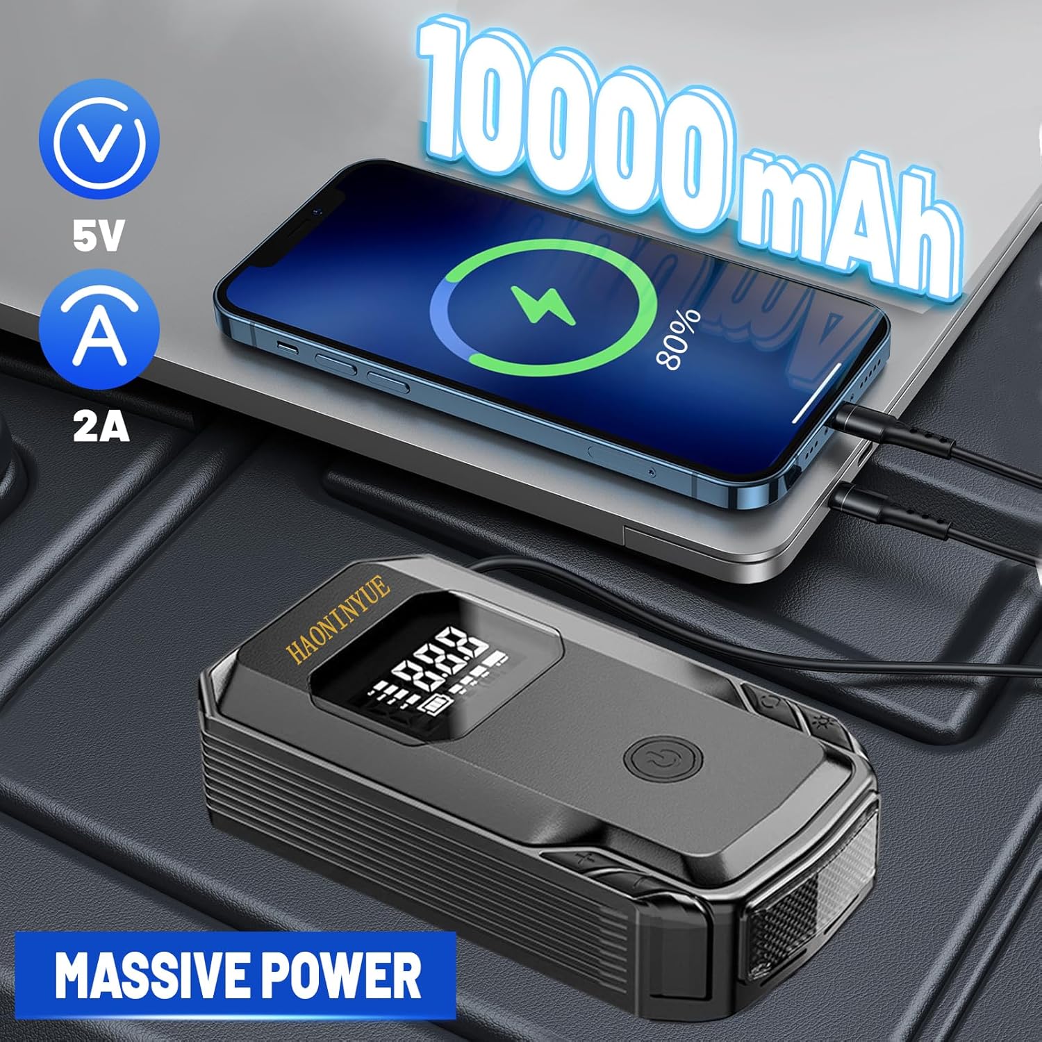 3000A 150PSI Jump Starter with Air Compressor, 12V Portable Jump Box (8.5L Gas/6.5L Diesel), Jump Pack with LED Light, Power bank, Car Jumper with Jumper Starter, Storage Case Included