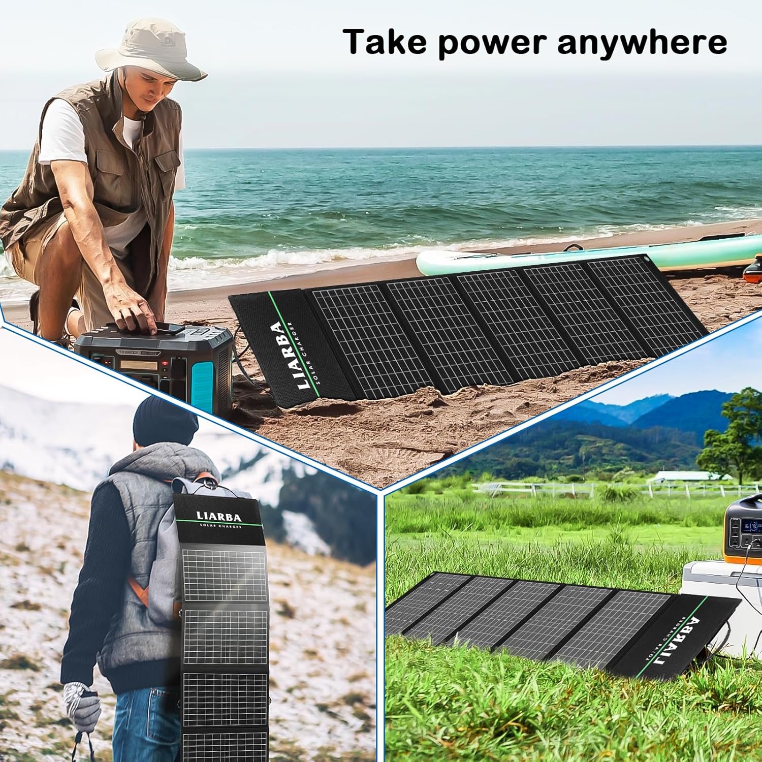 60watt Portable Solar Panels, Ip65 Waterproof Foldable Solar Panel Dual USB Ports QC3.0 DC 60W, Solar Charger for Small Power Station Camping Hiking Outdoor Activities