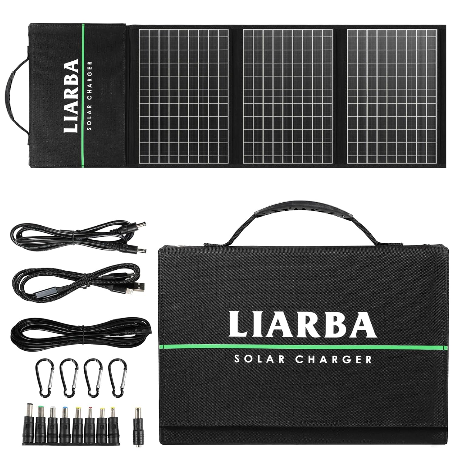 60watt Portable Solar Panels, Ip65 Waterproof Foldable Solar Panel Dual USB Ports QC3.0 DC 60W, Solar Charger for Small Power Station Camping Hiking Outdoor Activities