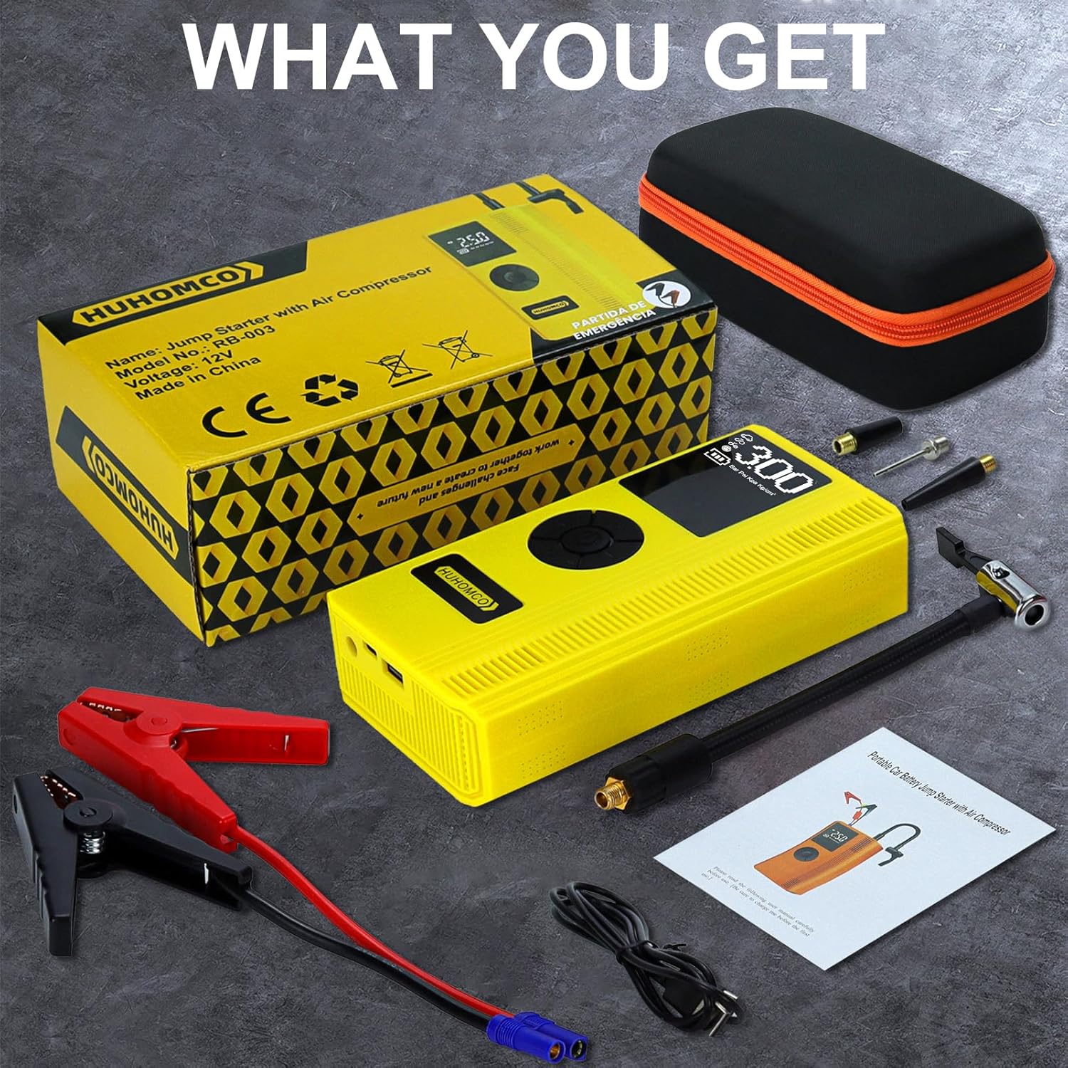 7-in-1 Car Jump Starter with Air Compressor, 3000A Portable 12V Power Pack, 150PSI Digital Tire Inflator for 9L Gas/7L Diesel, Multifunctional Jump Box with LED Light and Jumper Cables