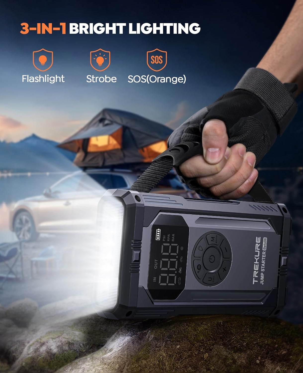 8-in-1 Jump Starter with Air Compressor 7000A 150PSI Portable Car Battery Jump Starter (All Gas/10L Diesel), 12V Jump Box Car Battery Jumper Starter Portable with Jumper Cables, Lights