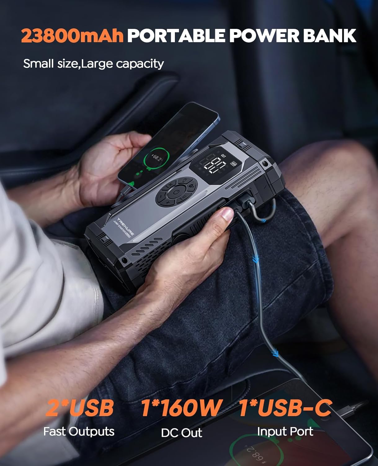 8-in-1 Jump Starter with Air Compressor 7000A 150PSI Portable Car Battery Jump Starter (All Gas/10L Diesel), 12V Jump Box Car Battery Jumper Starter Portable with Jumper Cables, Lights
