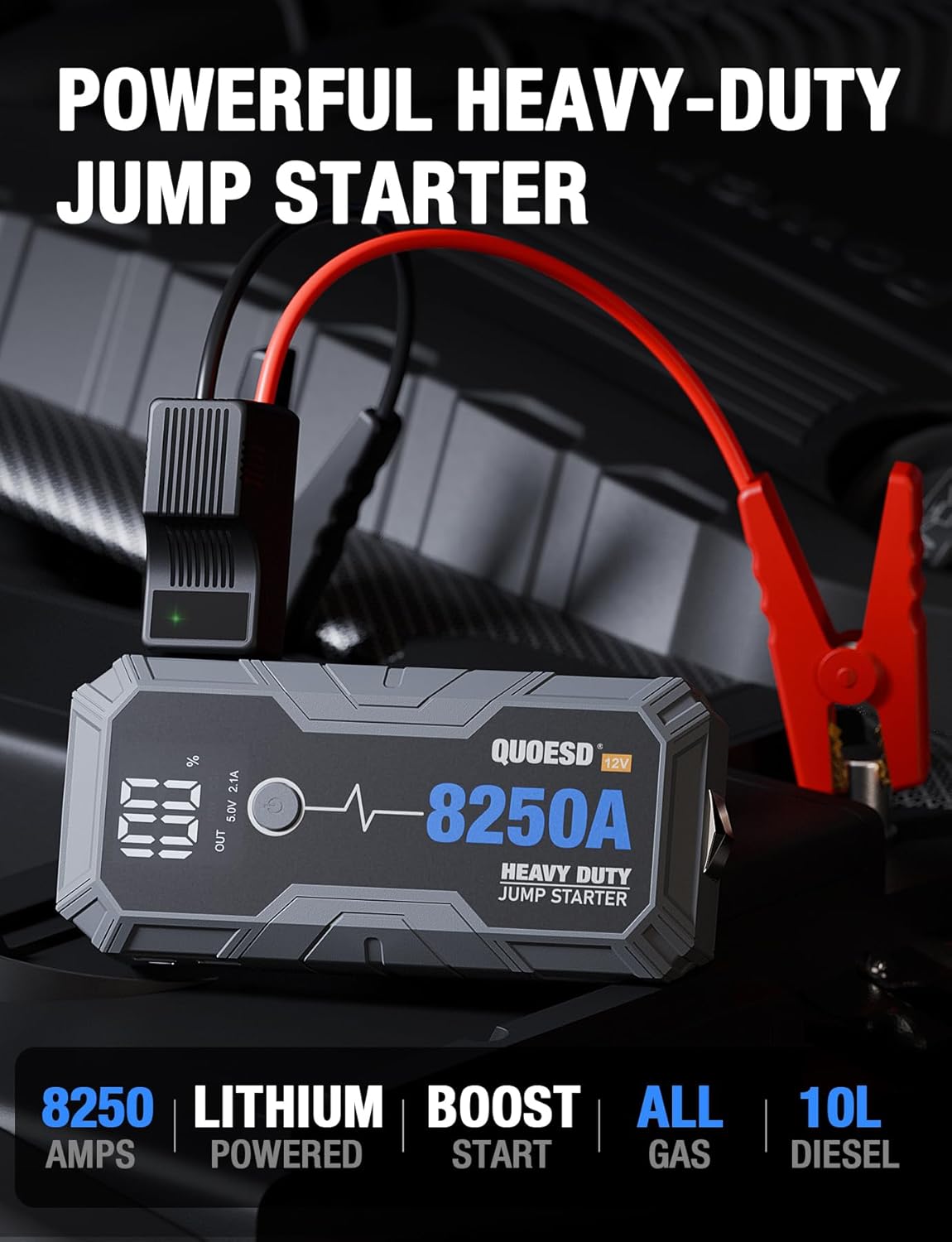 8250A Jump Starter Battery Jump Starter Battery Pack (for All Gas or 10.0+L Diesel), 12V Potable Heavy Duty Car Jump Start with 60W Power Bank 48-Months Stand-by Time 8250A Jump Starter Battery Jump Starter Battery Pack (for All Gas or 10.0+L Diesel), 12V Potable Heavy Duty Car Jump Start with 60W Power Bank 48-Months Stand-by Time