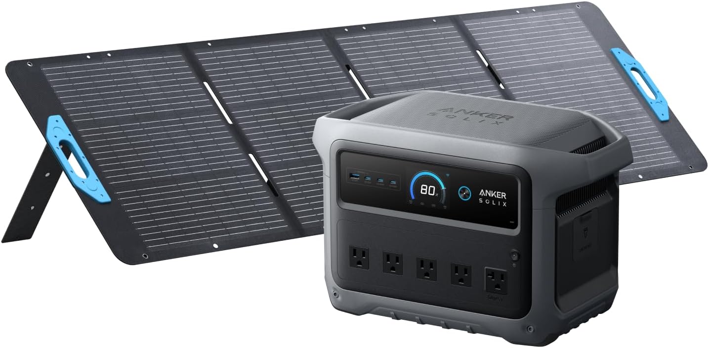 Anker SOLIX C1000 Gen 2 Portable Power Station with 200W Solar Panel, 2,000W (Peak 3,000W) Solar Generator, Full Charge in 49 Min, 1,024Wh LiFePO4 Battery for Home Backup, Power Outages, and Camping