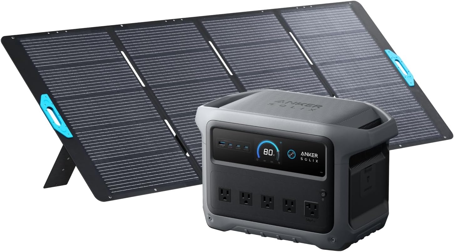 Anker SOLIX C1000 Gen 2 Portable Power Station with 200W Solar Panel, 2,000W (Peak 3,000W) Solar Generator, Full Charge in 49 Min, 1,024Wh LiFePO4 Battery for Home Backup, Power Outages, and Camping