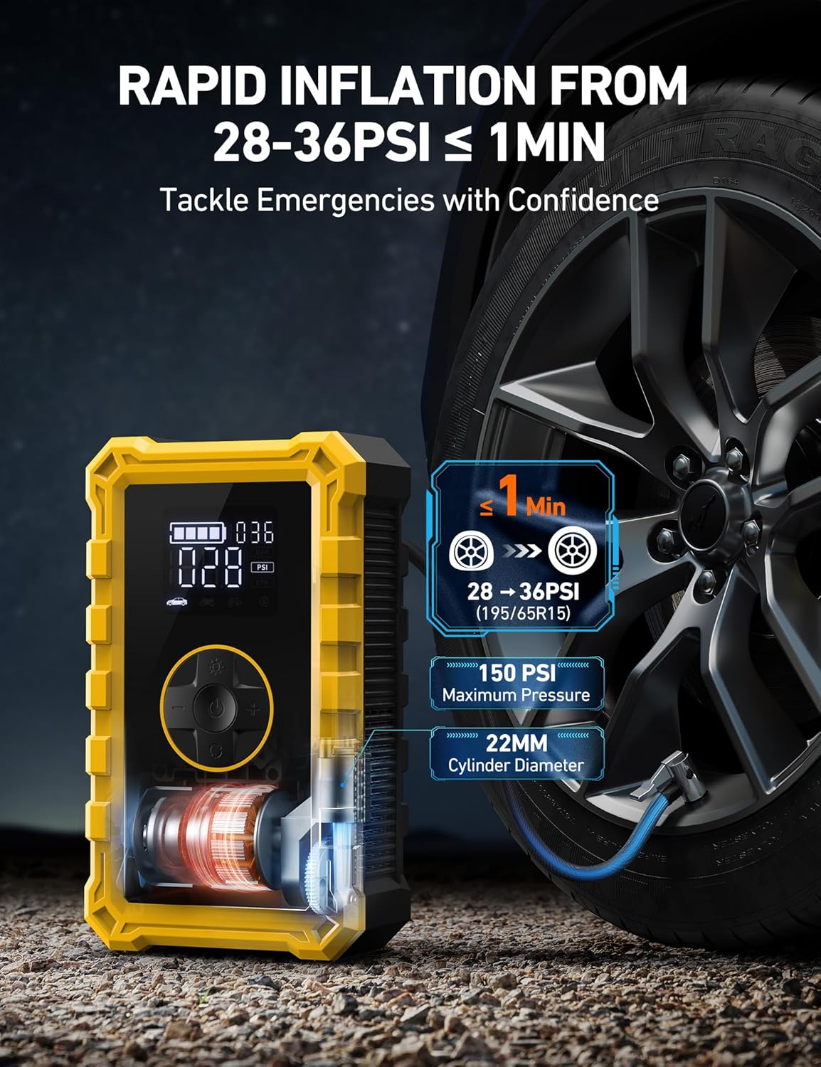 AstroAI S8 Air Jump Starter with Air Compressor, 1500A Peak Car Battery Jump Starter Portable (6.0 Gas/3.0L Diesel) with 150PSI Cordless Auto-Shutoff Tire Inflator, 12V Battery Charger Booster(Orange)