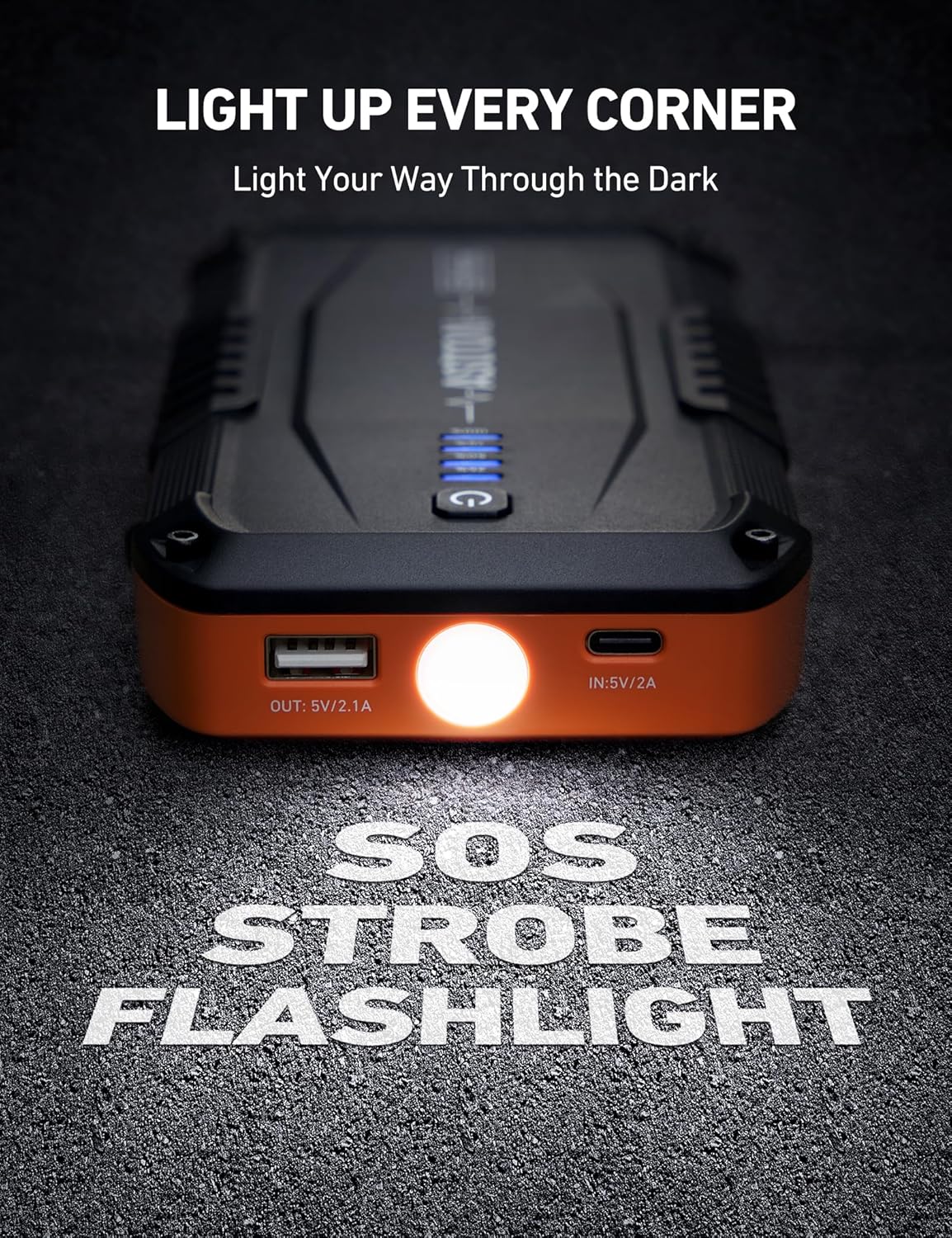 AstroAI S8 Mini Car Battery Jump Starter, 12V Portable Car Starter for Up to 6.0L Gas/3.0L Diesel Engine, Auto Battery Booster Pack, Lithium Jump Box with Jumper Cables  LED Light (Orange)