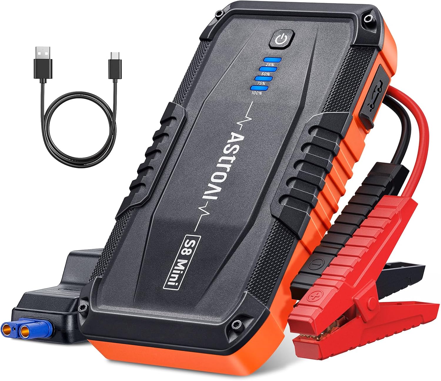 AstroAI S8 Mini Car Battery Jump Starter, 12V Portable Car Starter for Up to 6.0L Gas/3.0L Diesel Engine, Auto Battery Booster Pack, Lithium Jump Box with Jumper Cables  LED Light (Orange)