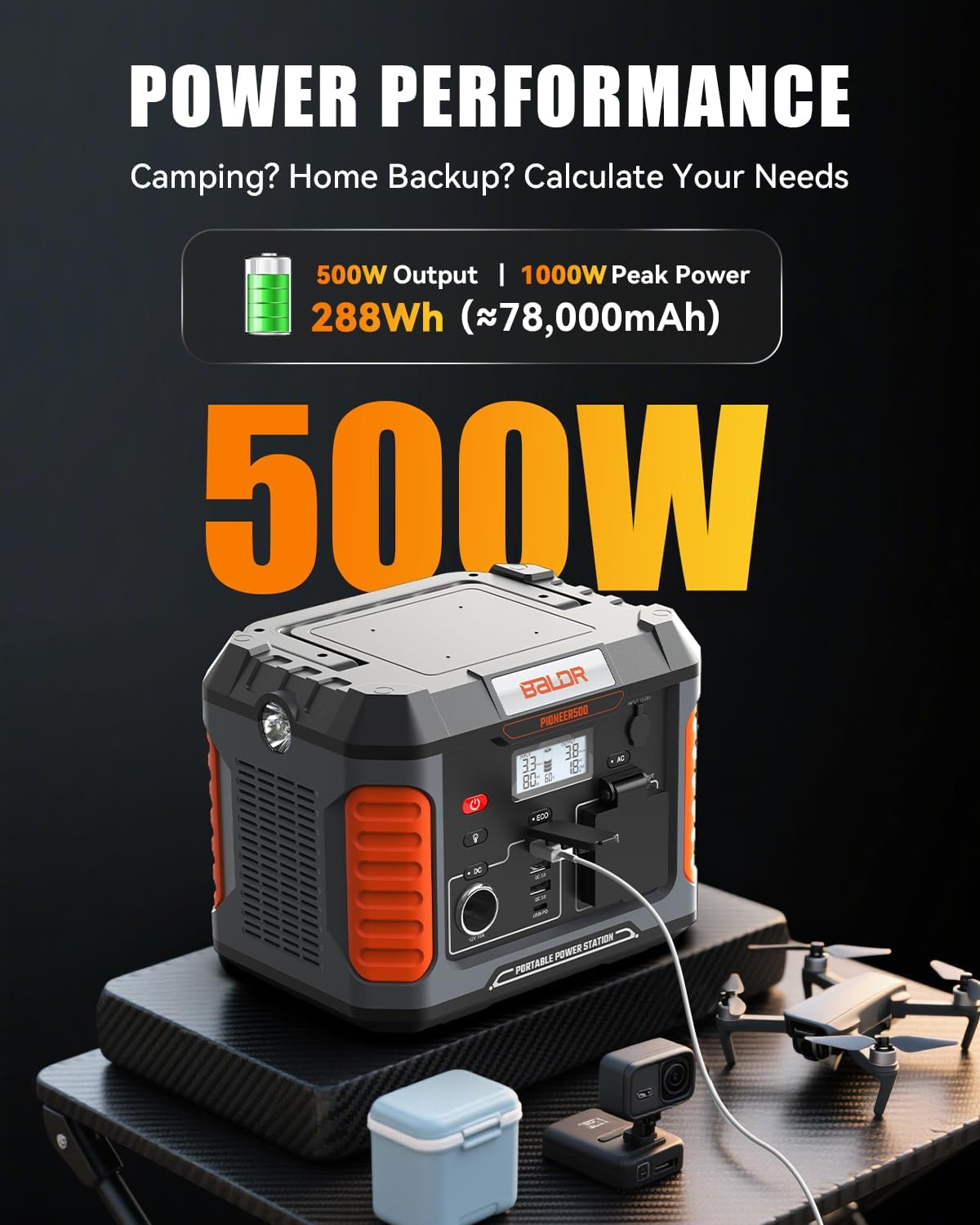 BALDR 1000W Power Station, 808Wh, 18.5 lbs Portable Lightweight Solar Generator with AC Outlet, Multiple Ports for Camping, Home Backup.
