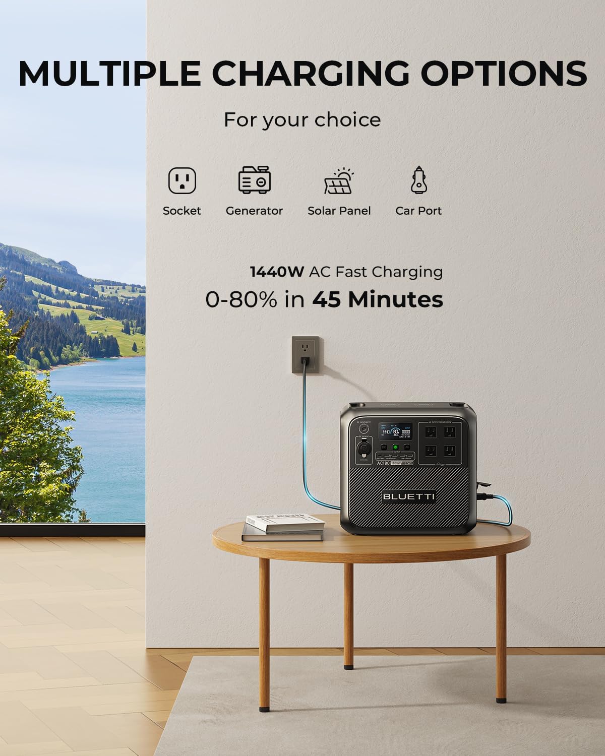 BLUETTI AC180 Solar Generator with 200W Solar Panel (Ships Separately), 1152Wh Portable Power Station w/ 4 1800W (2700W Surge) AC Outlets, LFP Power for Outdoor Camping, Trip, Power Outage