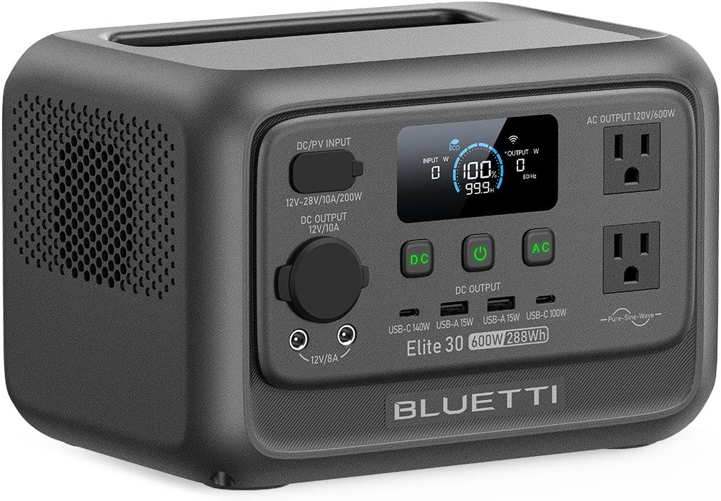 BLUETTI Elite 30 V2 Portable Power Station, 288Wh Solar Generator, 600W AC Outlets (Power Lifting 1500W), 0-100% in 70 Min, LiFePO4 Battery Backup for Camping, Road Trip, Outage (Solar Panel Optional)