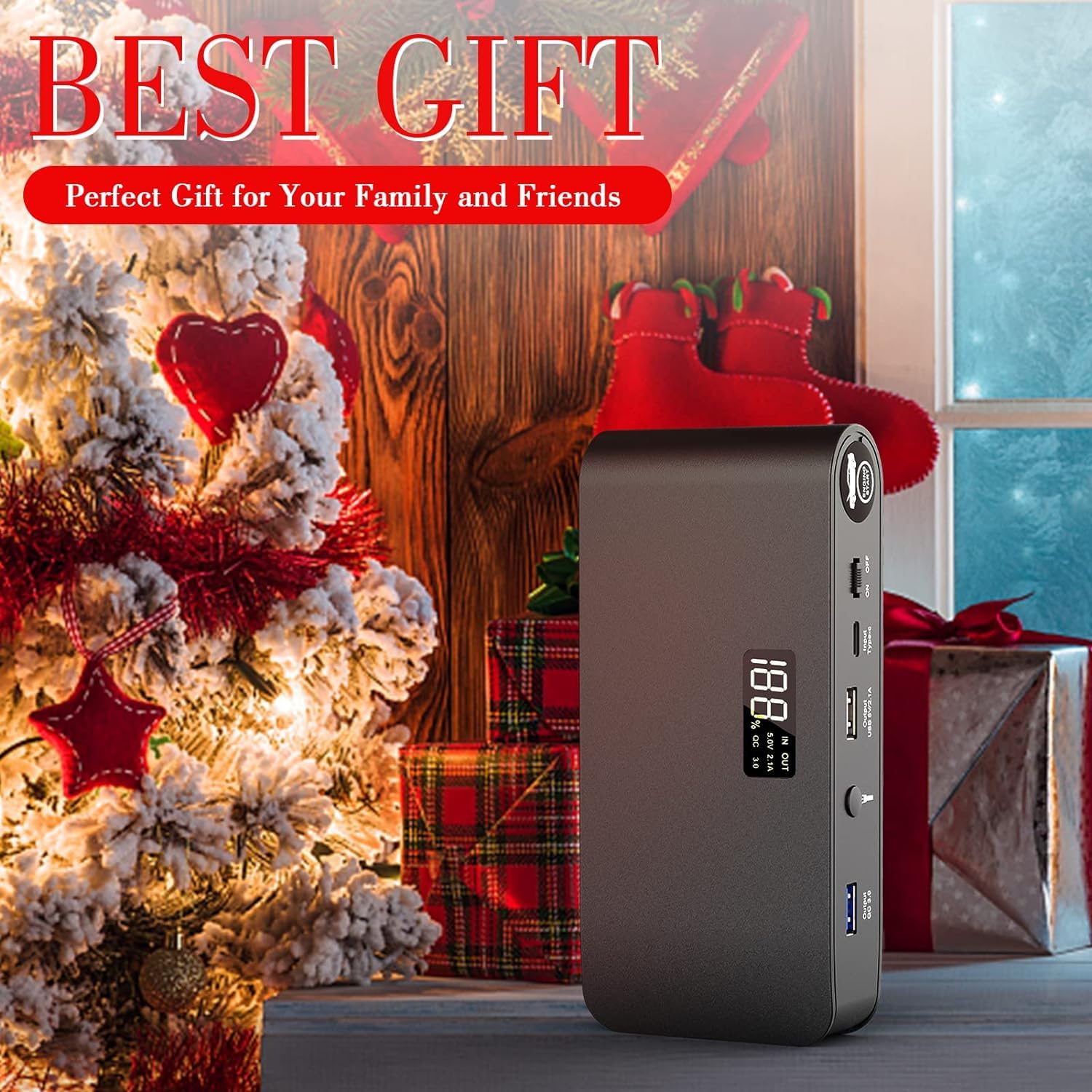 BOOKOO Car Battery Jump Starter, 3000 Amps Jumper Starter for Car 7.2 L Gas | 5.5 L Diesel Engine, Power Bank Battery Backup with USB QC 3.0 | PD 18W Fast Charging,3 Flashlight Modes for Emergency Use