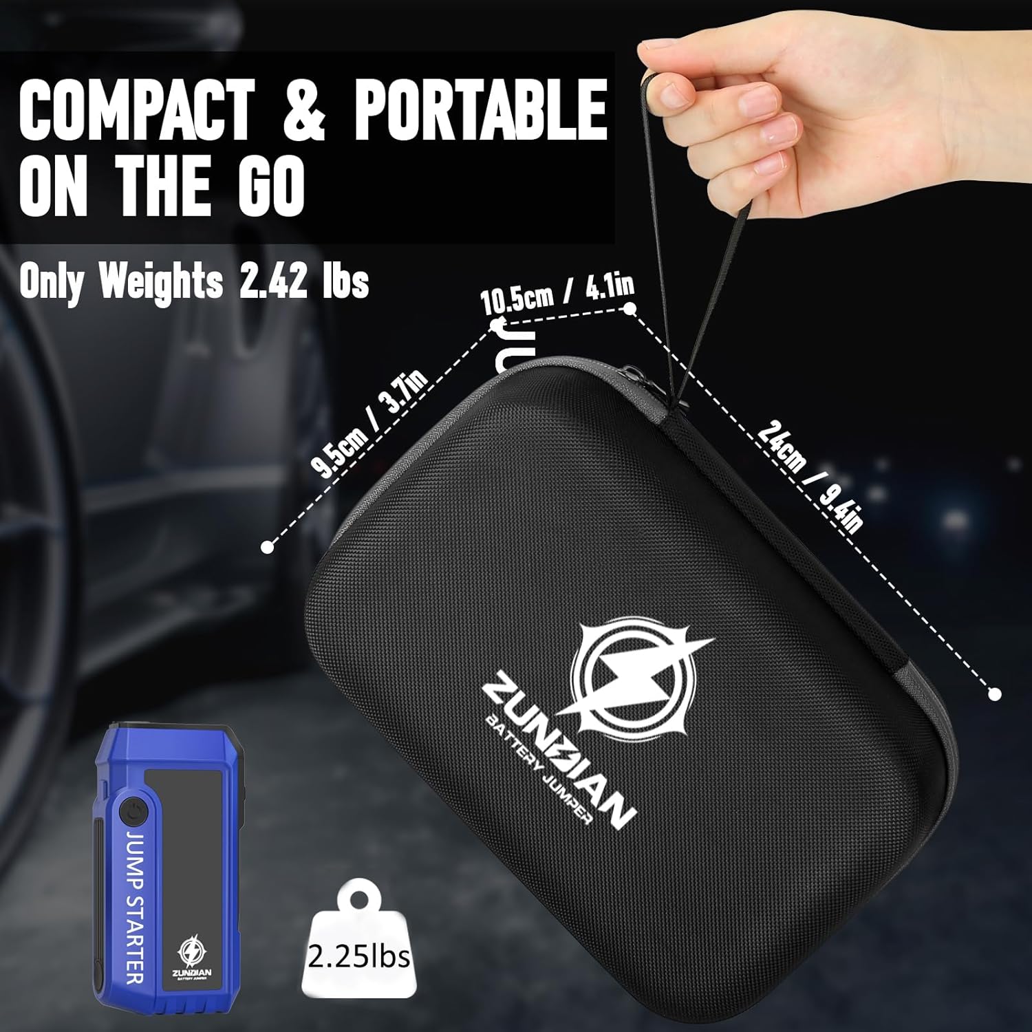Car Battery Jump Starter 4000A Peak, Portable Battery Jumper Starter Up to 8.0L Gas  6.0L Diesel Engines, 12V Car Jumper Battery Pack Charger with Flashlight
