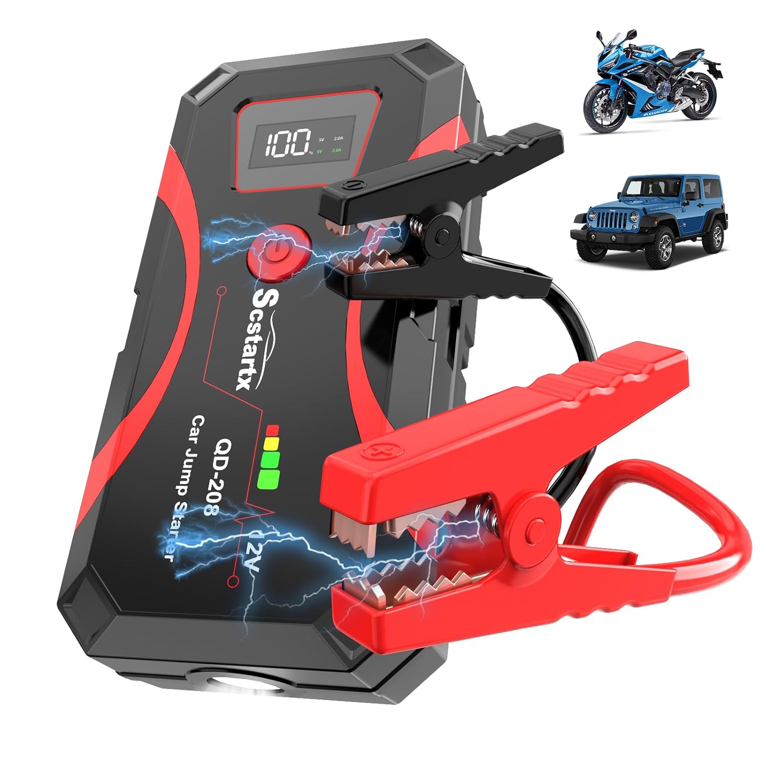 Car Battery Jump Starter, Portable Power Battery Pack 3000A Peak 12V Jump Box for Motorcycle Up to 8L Gas  6L Diesel 3 Modes Flashlight and Safety Jumper Clamps