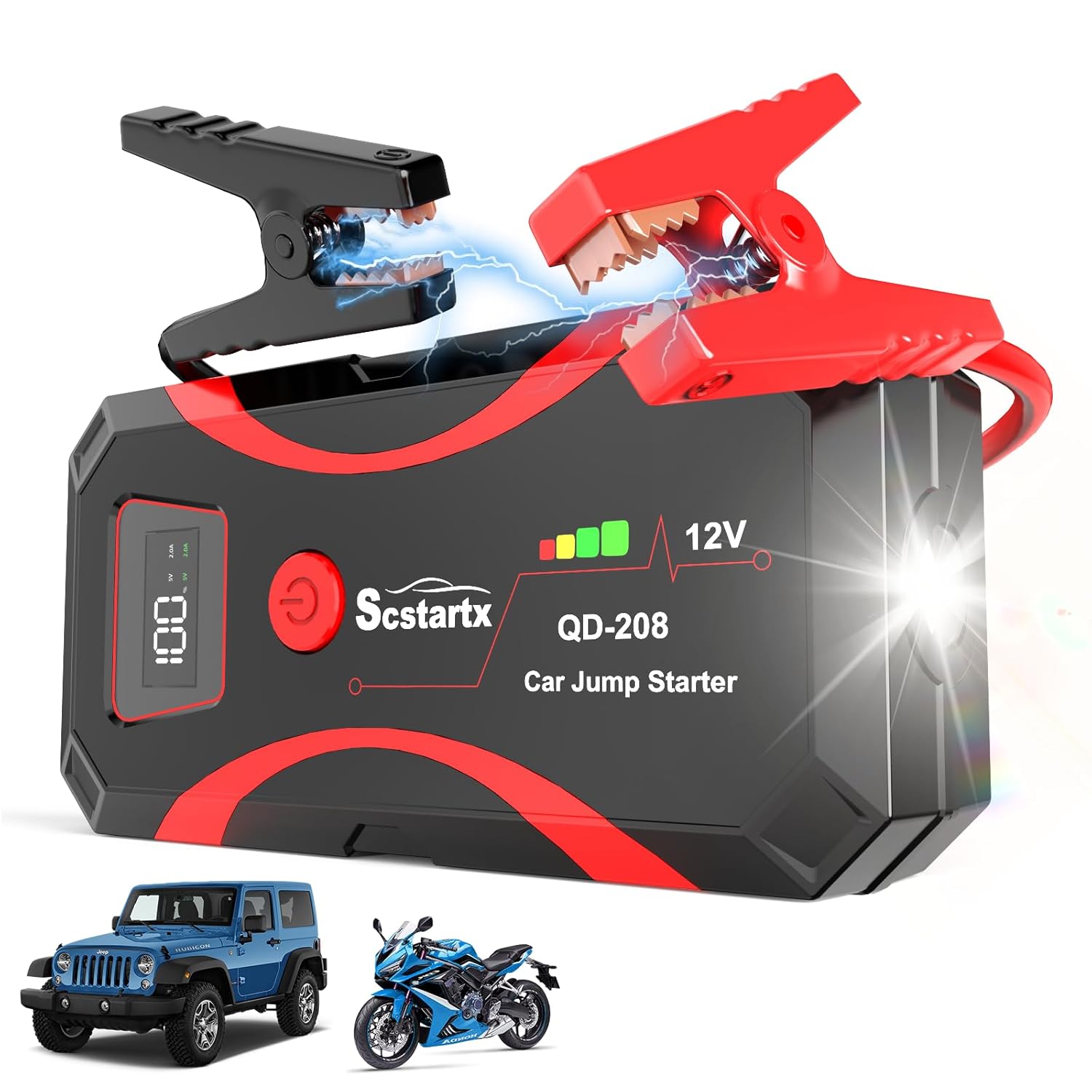 Car Battery Jump Starter, Portable Power Battery Pack 3000A Peak 12V Jump Box for Motorcycle Up to 8L Gas  6L Diesel 3 Modes Flashlight and Safety Jumper Clamps