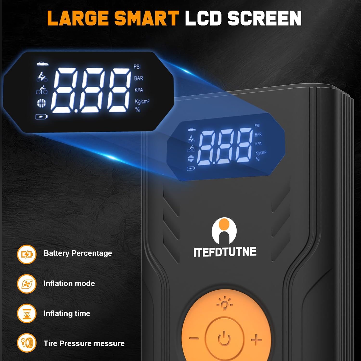 Car Battery Jump Starter with Air Compressor, 3000A/120PSI Car Battery Jumper Starter with Digital Tire Inflator (10.0 Gas/8.0L Diesel), 12V Jump Box with Large LCD Display, Lights