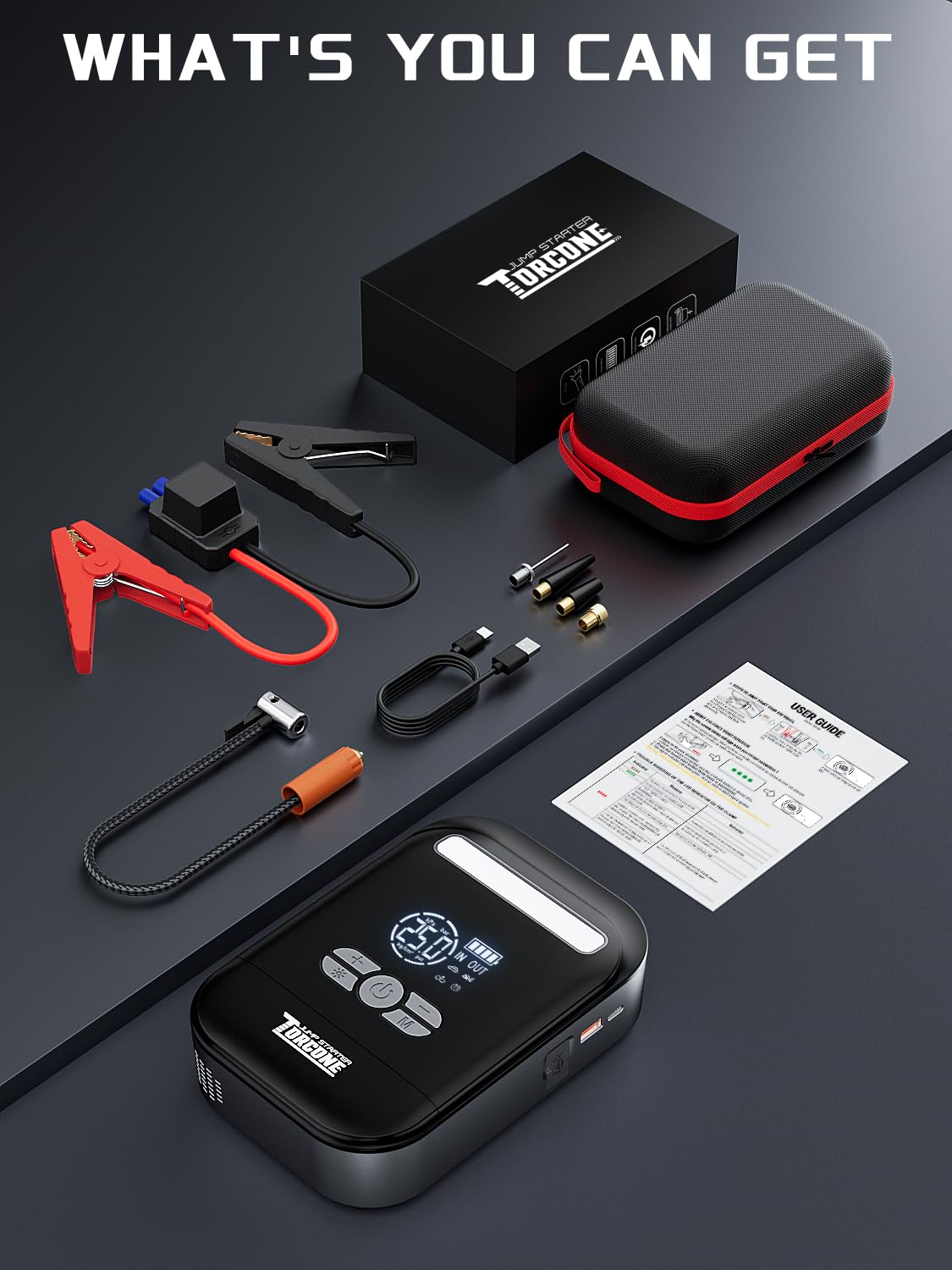 Car Battery Jump Starter with Air Compressor 6000A,150PSI Jump Starter Battery Pack(UP All Gas/8L Diesel Engine) 12V Jump Box Jumper Starter with Large LCD Display, Flashlight