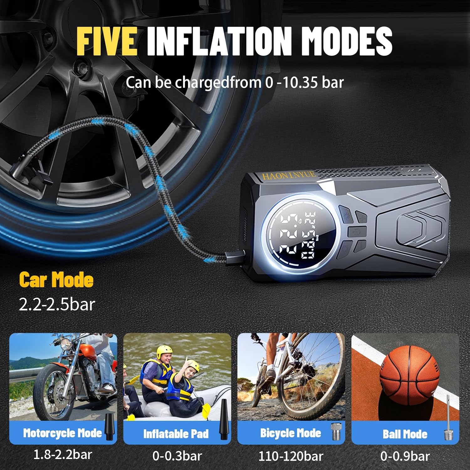 Car Jump Starter with Air Compressor, 3000A Car Emergency Starting Power Supply, 150PSI Tire Inflator Portable Compressor, Portable Tire Inflator for Cars, Pickup Trucks, Bicycles, etc.