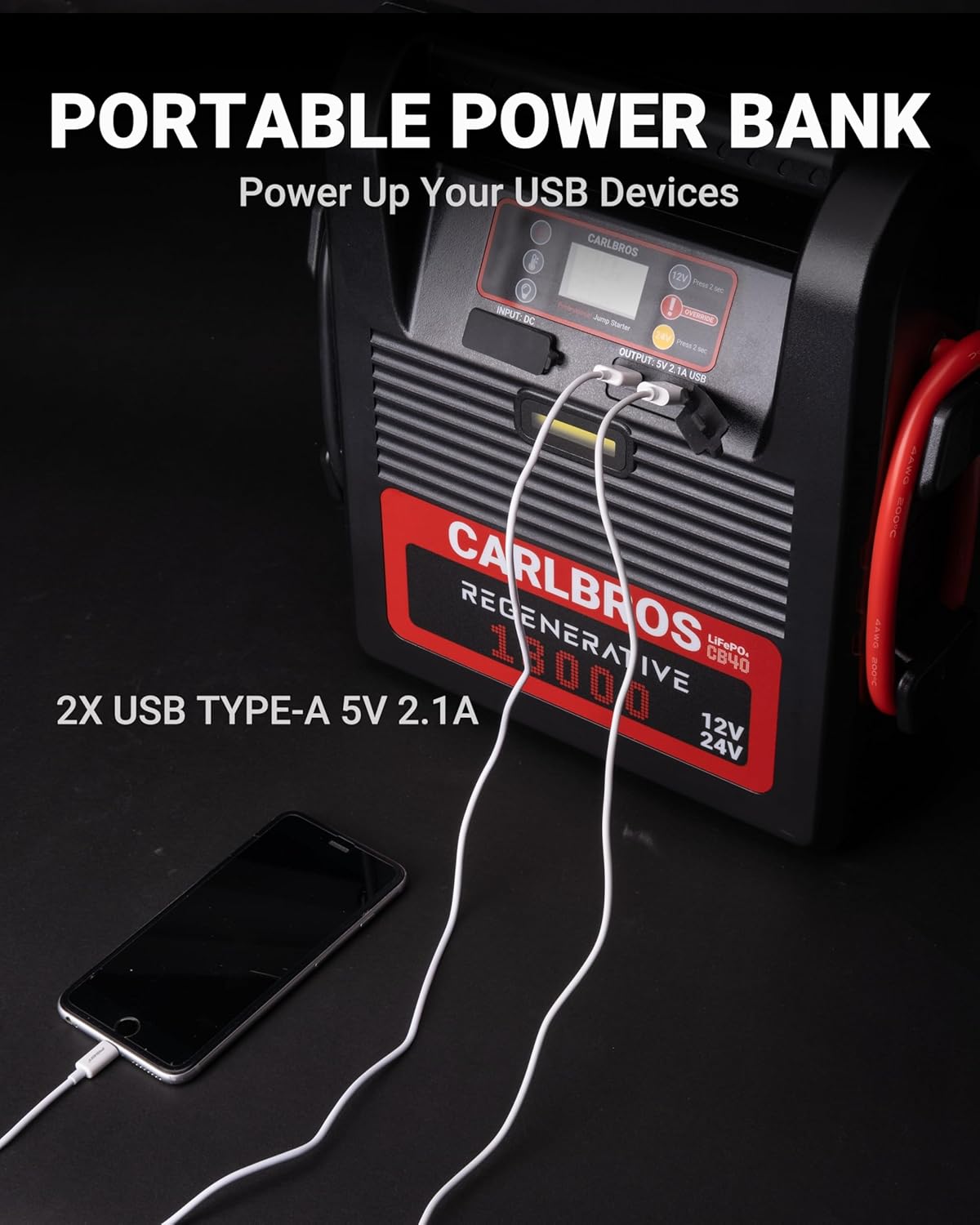 CB40 Heavy Duty Jump Starter, 40S Fast Recharge, 18000A 12/24 Volt Battery Jump Pack for Gas  Diesel Engines Up to 45L, LiFePO4 Commercial Battery Jumper Box for Truck