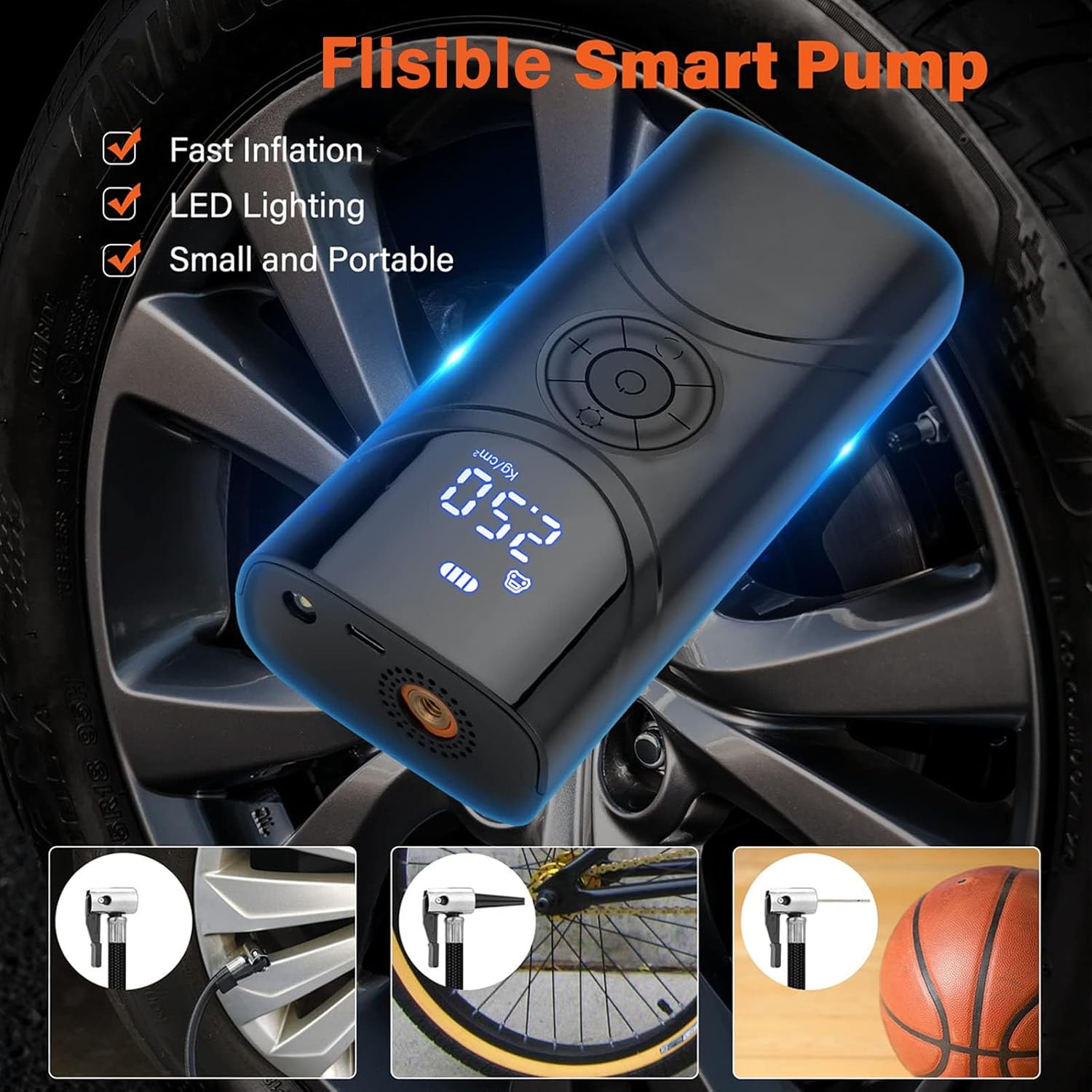 Cordless Tire Inflator - Portable Air Compressor 150 PSI, Fast 9000 mAh Pump for Car, Bike, Motorcycle  Bicycle Tires