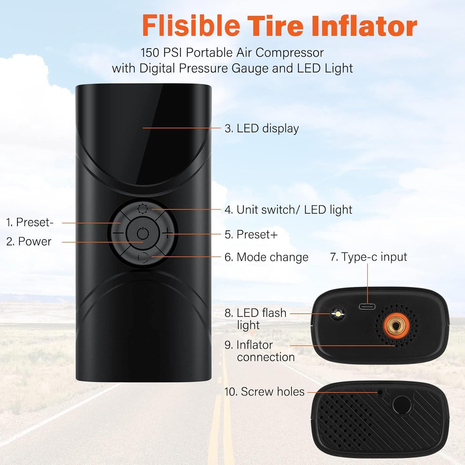 Cordless Tire Inflator - Portable Air Compressor 150 PSI, Fast 9000 mAh Pump for Car, Bike, Motorcycle  Bicycle Tires