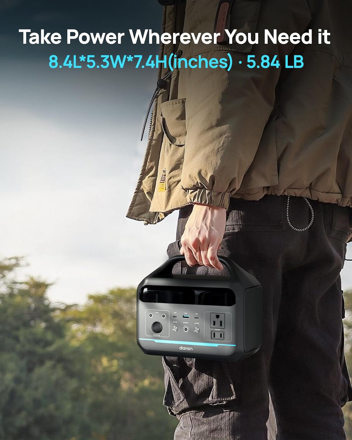 DARAN Solar Generator 192Wh with 30W Solar Panel, Portable Power Station 300W (600W Surge), 8 Outputs LiFePO4 Battery, Portable Charger for Camping, Emergency, Outdoor Off-Grid Use