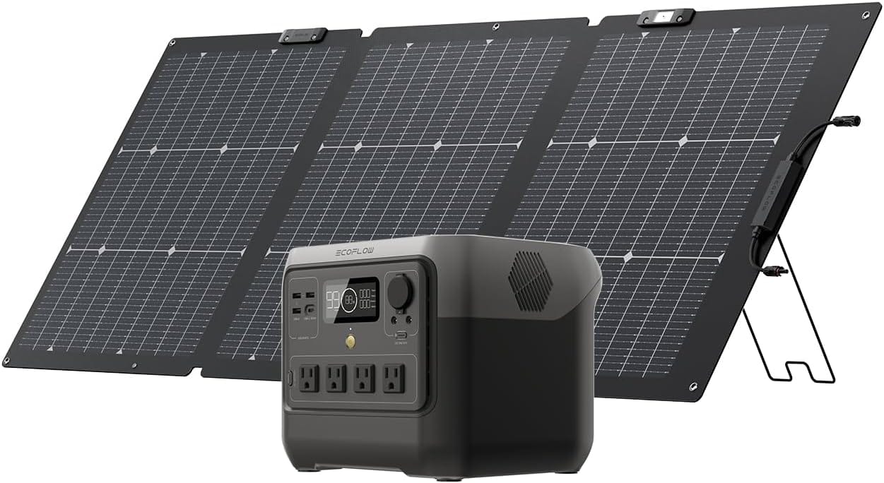 EF ECOFLOW Solar Generator RIVER 2 Pro 768Wh Portable Power Station  160W Portable Solar Panel LiFePO4 Battery 70 Min Fully Charged, 4×AC, For Camping, RV, Home Backup