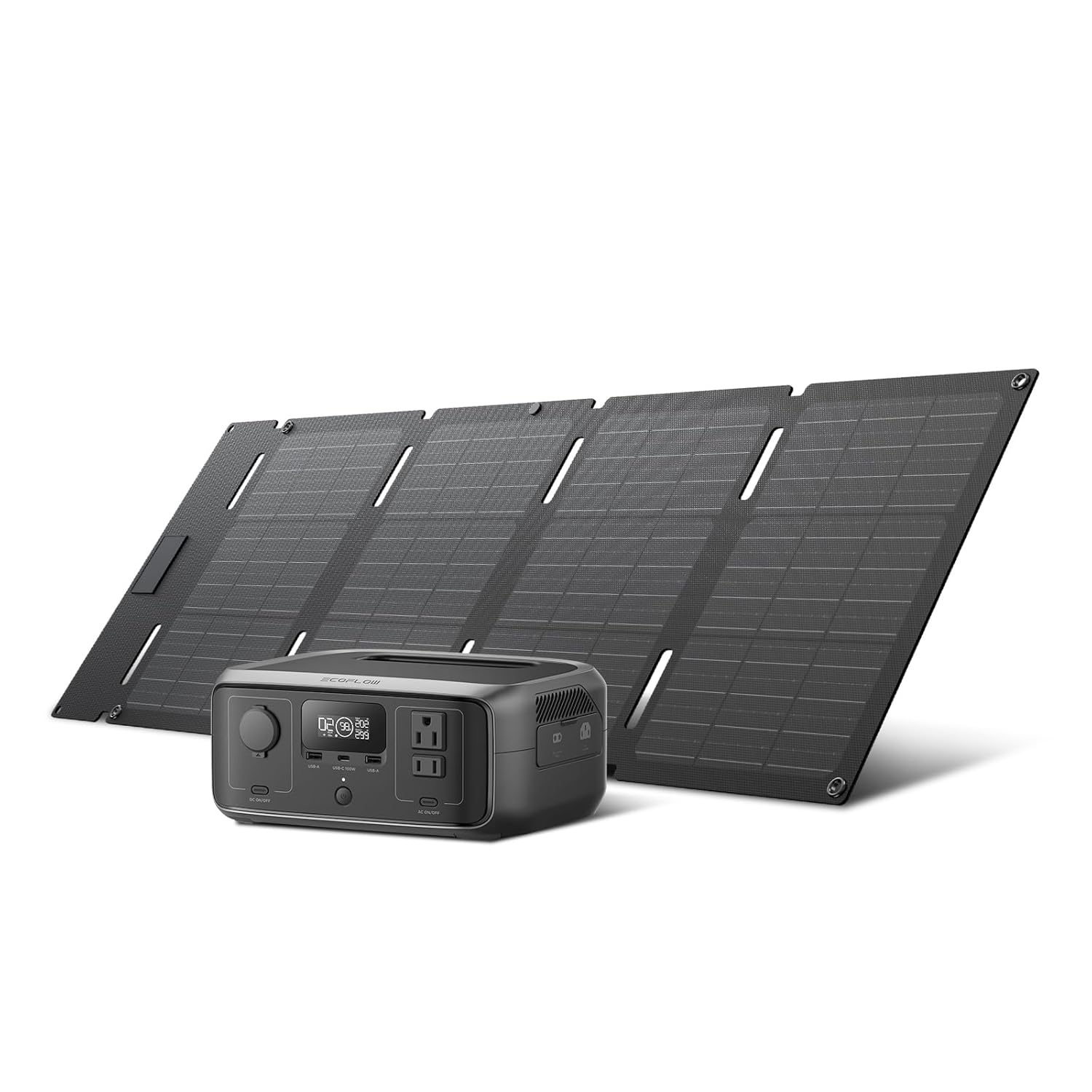 EF ECOFLOW Solar Generator RIVER 3 with 45W Solar Panel, 245Wh Portable Power Station LiFePO4 Battery, 300W Up to 600W AC Output, 20 MS UPS, 1Hr Fast Charging Power Station for Outdoor/Camping/RVs