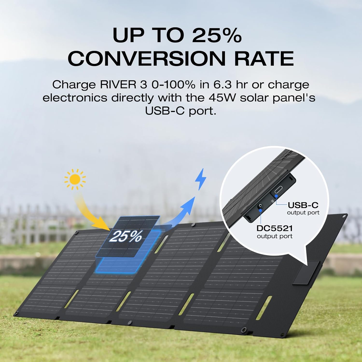EF ECOFLOW Solar Generator RIVER 3 with 45W Solar Panel, 245Wh Portable Power Station LiFePO4 Battery, 300W Up to 600W AC Output, 20 MS UPS, 1Hr Fast Charging Power Station for Outdoor/Camping/RVs