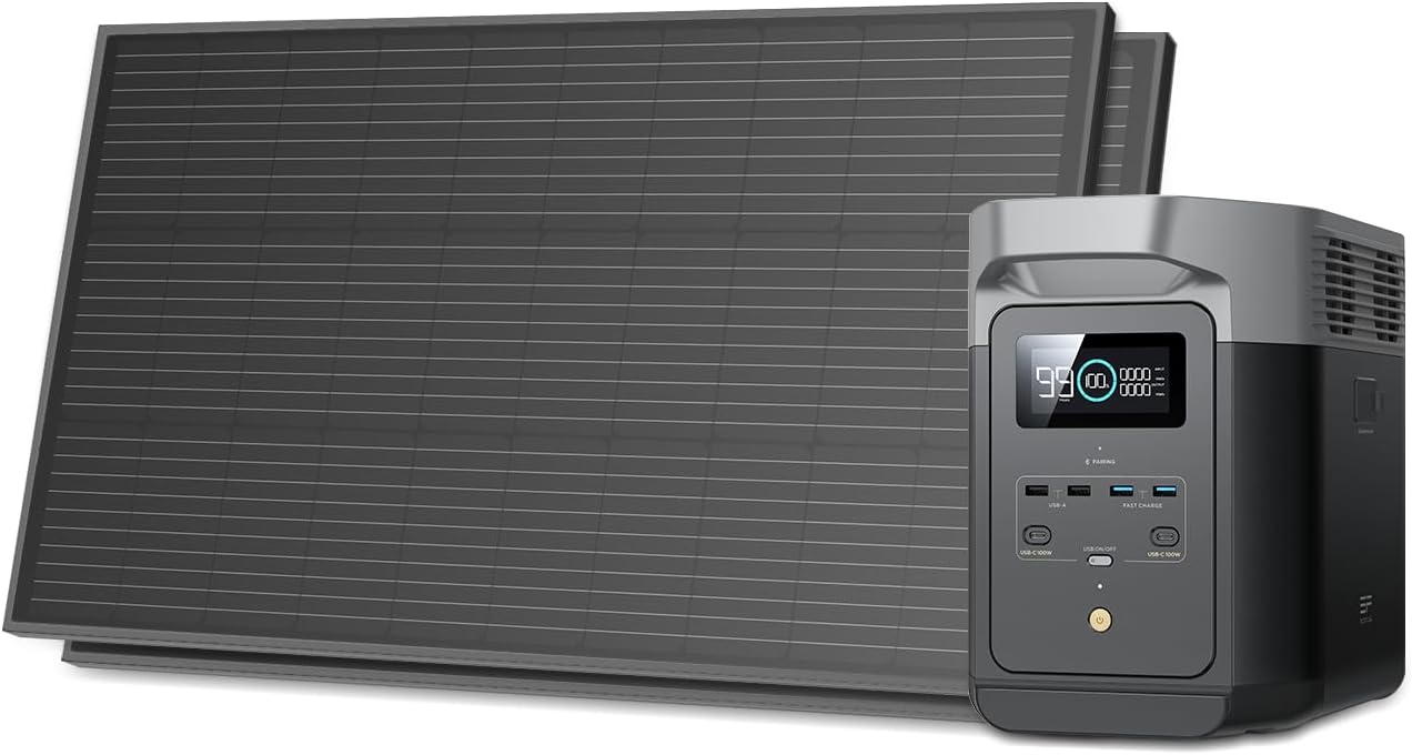 EF ECOFLOW Solar Generators, DELTA 2 Portable Power Station with 2PCS 100W 12V Solar Panels, 1024Wh LFP Battery, Fast Charging, Power Station for Home Backup, CampingRVs