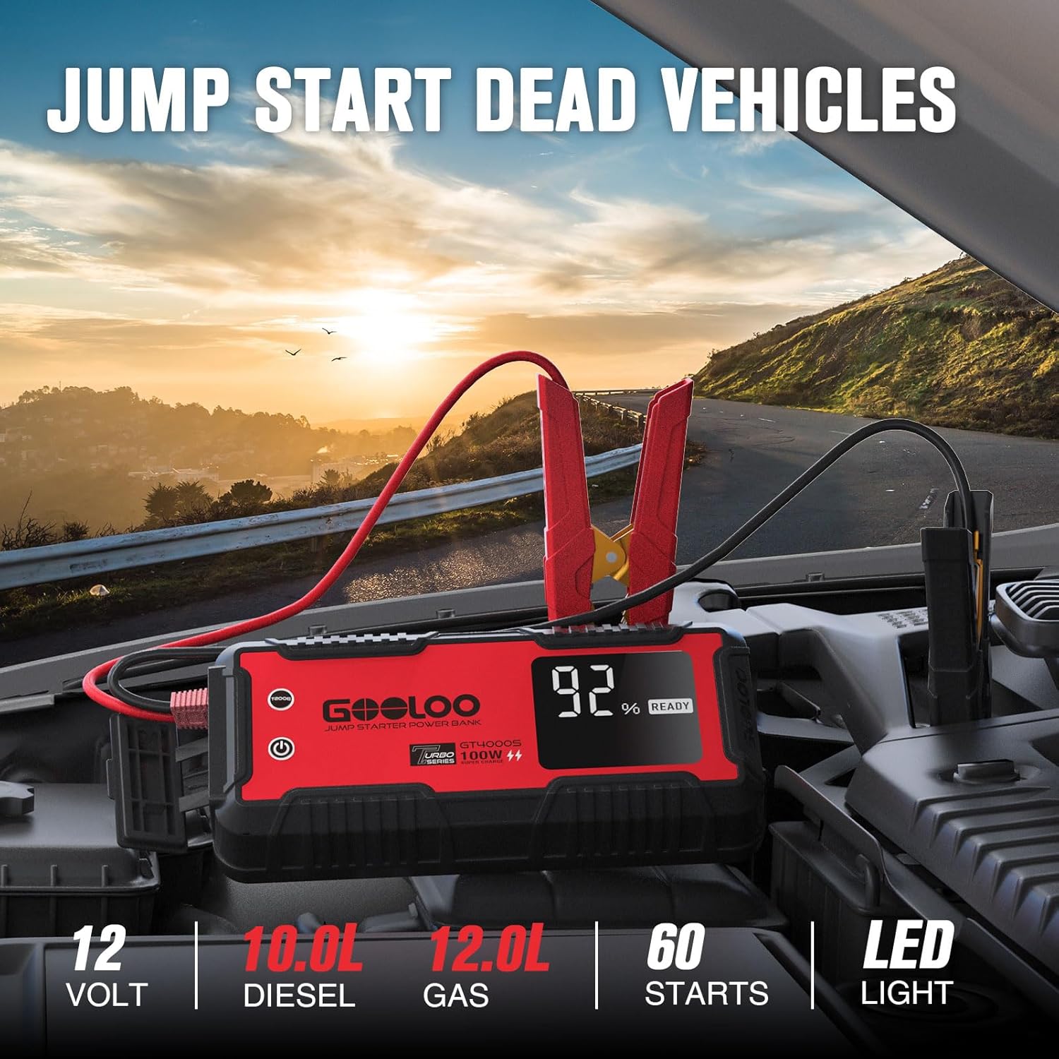 GOOLOO 4000 Amp Jump Starter GT4000S Car Starter 100W Two-Way Fast-Charging Portable Car Battery Charger Jumper Starter for 12L Gas and 10L Diesel Engines, SuperSafe Jump Box for 12V Vehicles