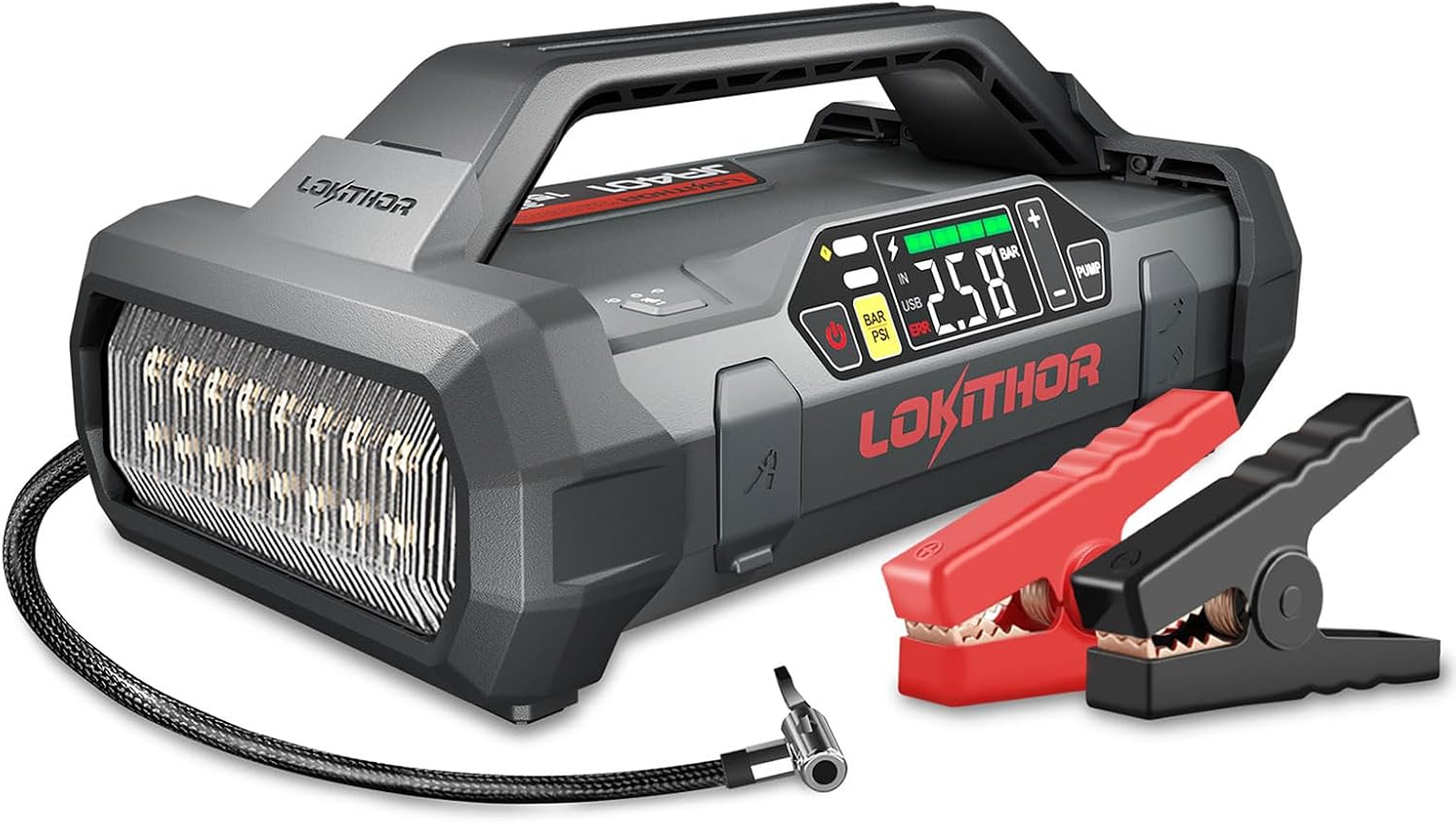 JA Series JA401 Jump Starter with Air Compressor, 3750Amp 12V Portable Car Battery Starter for 10.0L Gas and 8.0L Diesel Engines, 150PSI Digital Tire Inflator with 45 SLPM Airflow Inflates