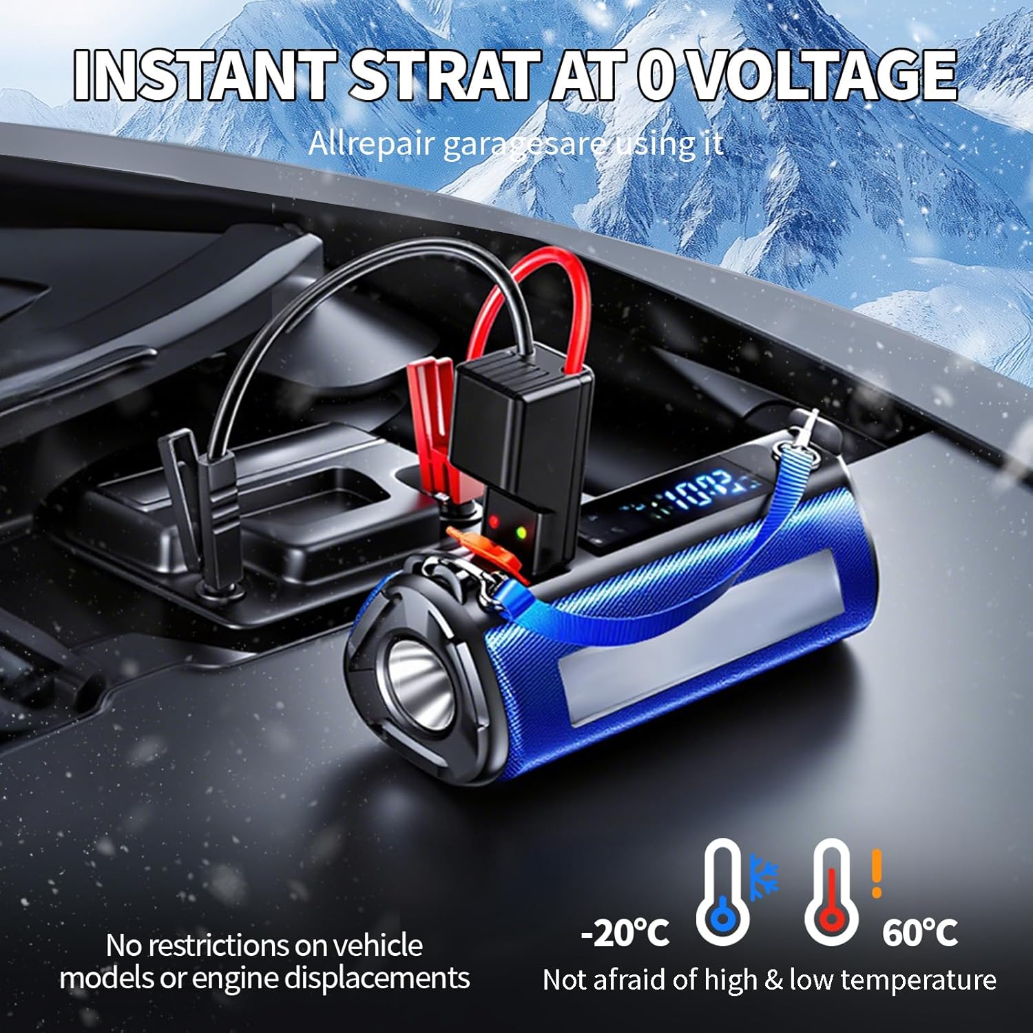 Jump Starter with Air Compressor, 2500A car Battery Starter, 12V car Booster Jumper Cable kit, Car Charger 150PSI Portable tire inflator, Multi-Function LED Outdoor Emergency Lighting