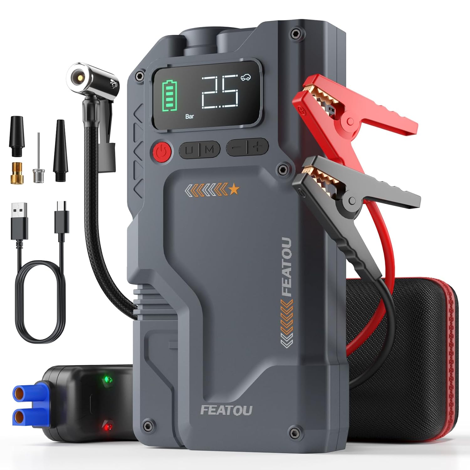 Jump Starter with Air Compressor, 5 in 1 Functional Jump Box 4500A Peak Power Pack with 150PSI Digital Tire Inflator, Portable Car Charger Jumper for 8.5L Gas or 7.0L Diesel