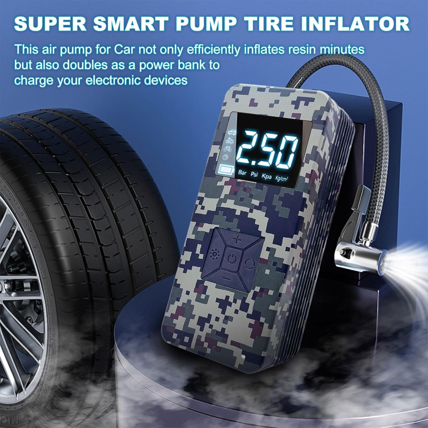 Jump Starter with Air Compressor,8000A Car Battery Jumper Starter (9.0 Gasoline/6.5L Diesel) with 150PSI Digital tire inflator Portable,14.8V Power Pack Car Jump Box Charger with LCD Display, Lights