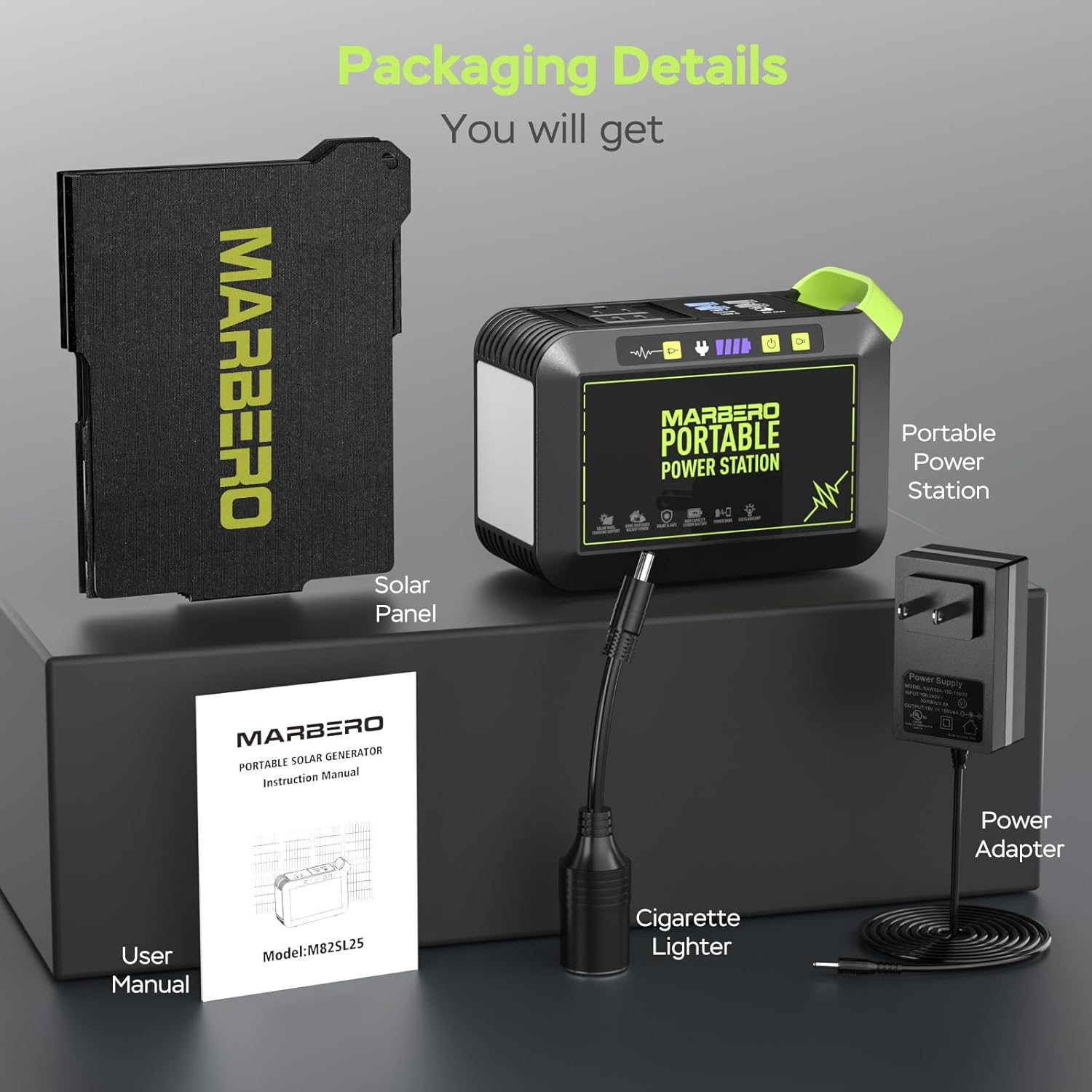 MARBERO Solar Generator 148Wh Portable Power Station with Solar Panel 40W Included Solar Power Bank with AC Outlet 200W Surge for Home Outages Camping Outdoor Adventure Emergency
