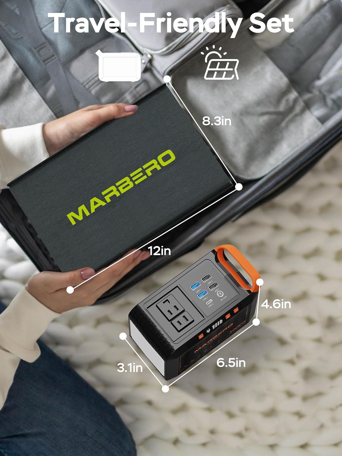 MARBERO Solar Generator 148Wh Portable Power Station with Solar Panel 40W Included Solar Power Bank with AC Outlet 200W Surge for Home Outages Camping Outdoor Adventure Emergency