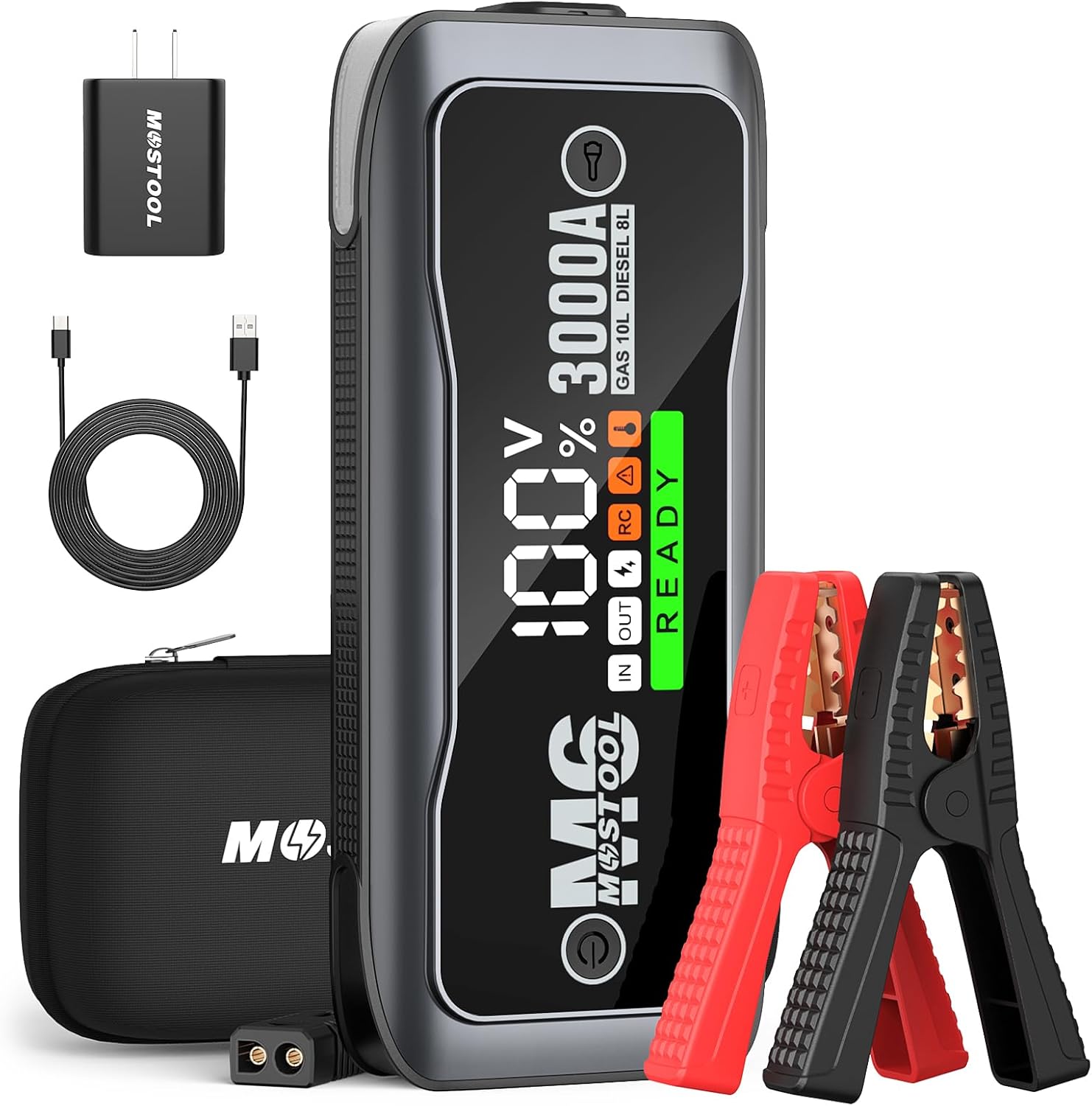MOSTOOL M8 Car Jump Starter 5000A, 12V UltraSafe Portable Battery Booster with LED Display, Fits All Gas Engines and Up to 10.0L Diesel Engines MOSTOOL M8 Car Jump Starter 5000A, 12V UltraSafe Portable Battery Booster with LED Display, Fits All Gas Engines and Up to 10.0L Diesel Engines