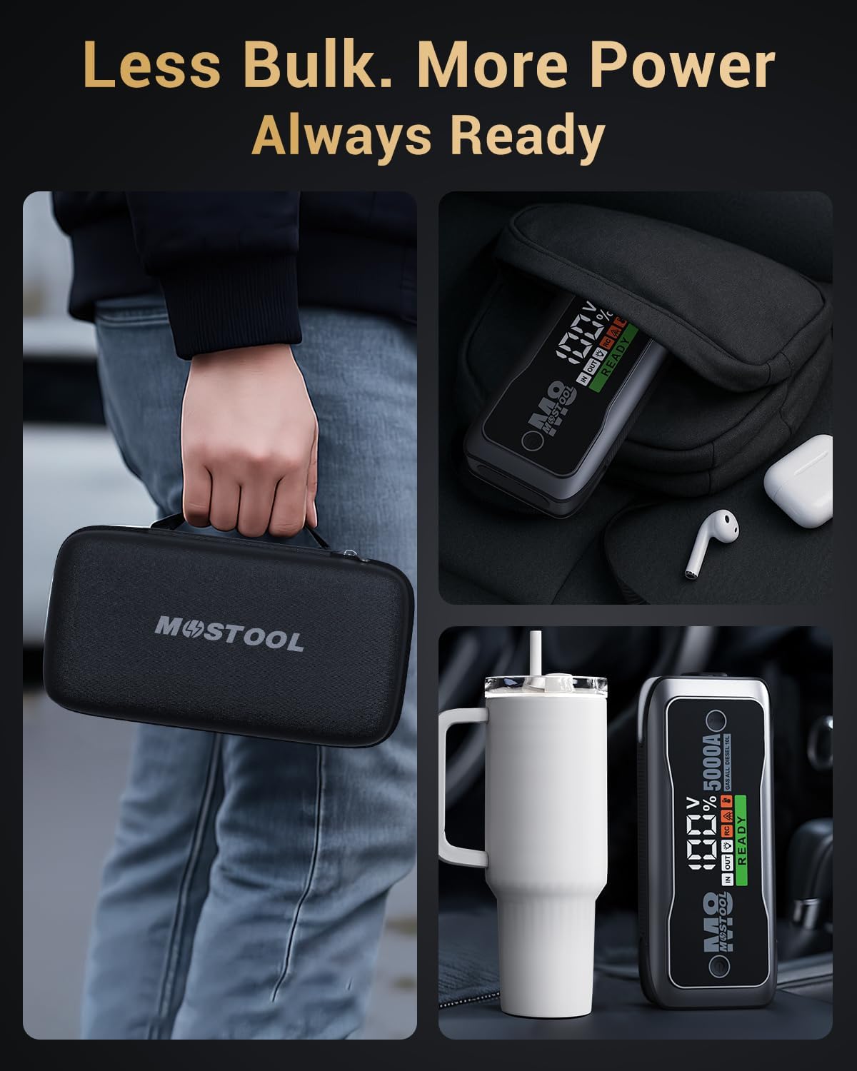 MOSTOOL M8 Car Jump Starter 5000A, 12V UltraSafe Portable Battery Booster with LED Display, Fits All Gas Engines and Up to 10.0L Diesel Engines MOSTOOL M8 Car Jump Starter 5000A, 12V UltraSafe Portable Battery Booster with LED Display, Fits All Gas Engines and Up to 10.0L Diesel Engines