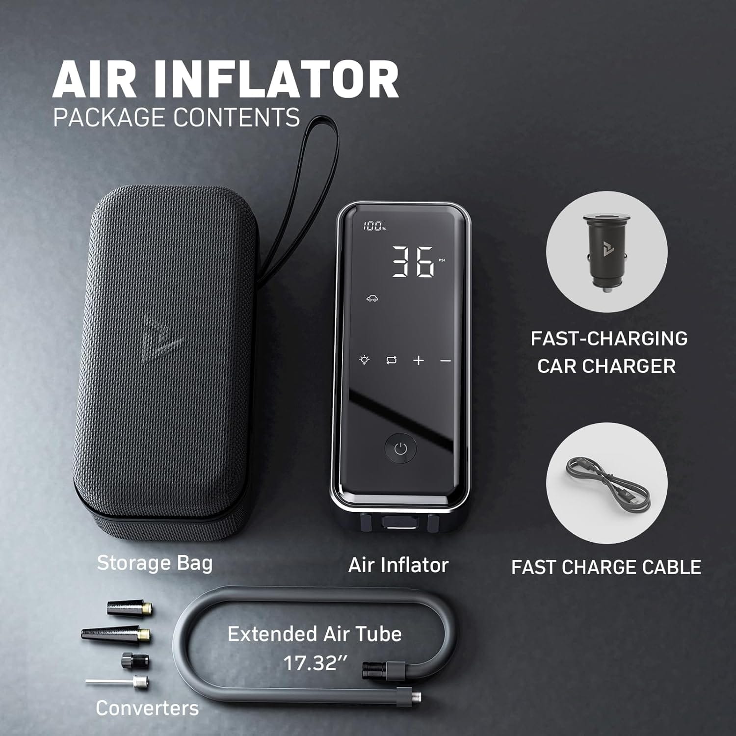 MotorX Tire Inflator Portable Air Compressor 2nd Generation, Large Tire Inflator Speed Level 30 Seconds Fast Inflation Air Pump, 15000mAh Battery Capacity, 65W 5X Fast Charging, Deluxe Package.