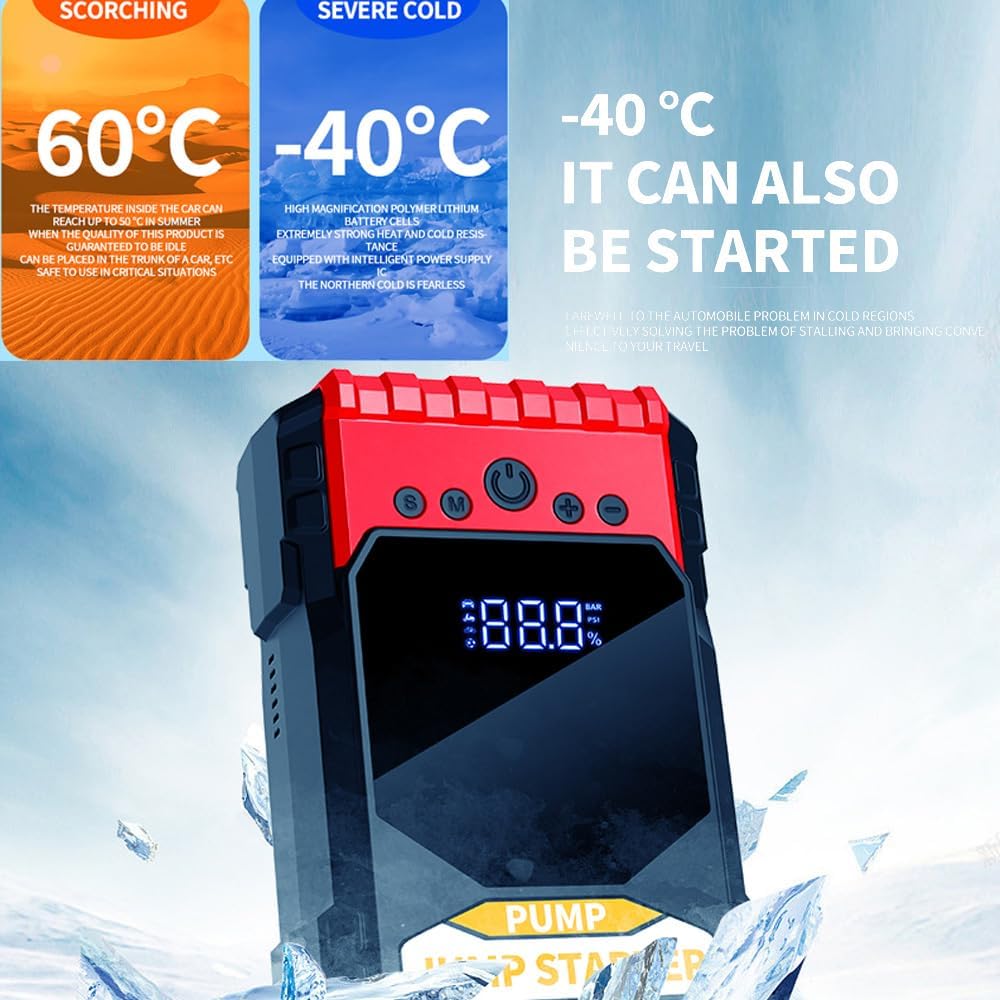 Multifunctional Jump ter with Air Compressor 1000A Peaks Battery Boosters Power Pack (Up to 5.0L Gasoline or 3.0L Dils Engines) with 150PSI Digital Tire Inflator LED Dual USB Output